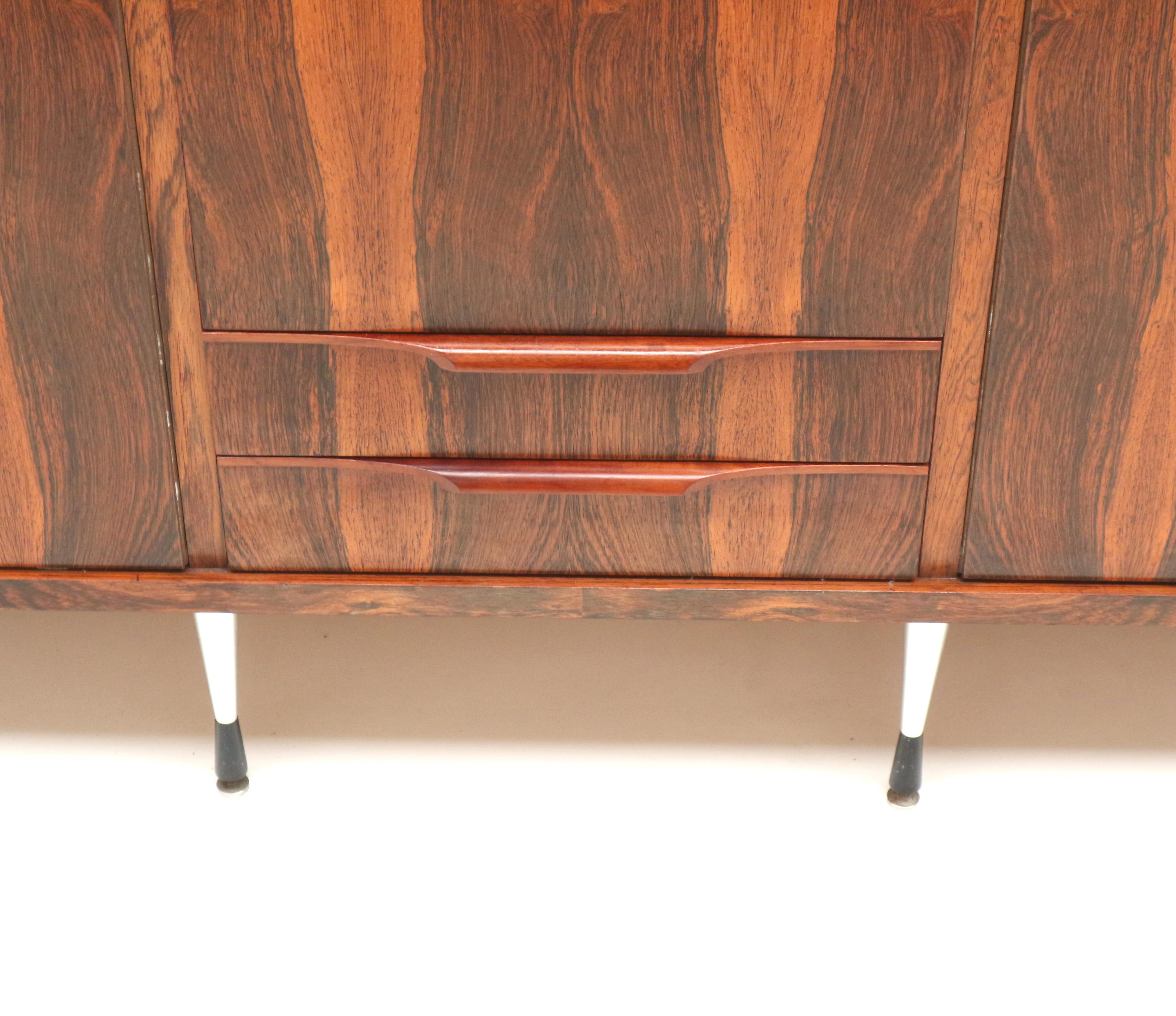 Large 5-door vintage wardrobe in rosewood with stylish adjustable legs For Sale 1