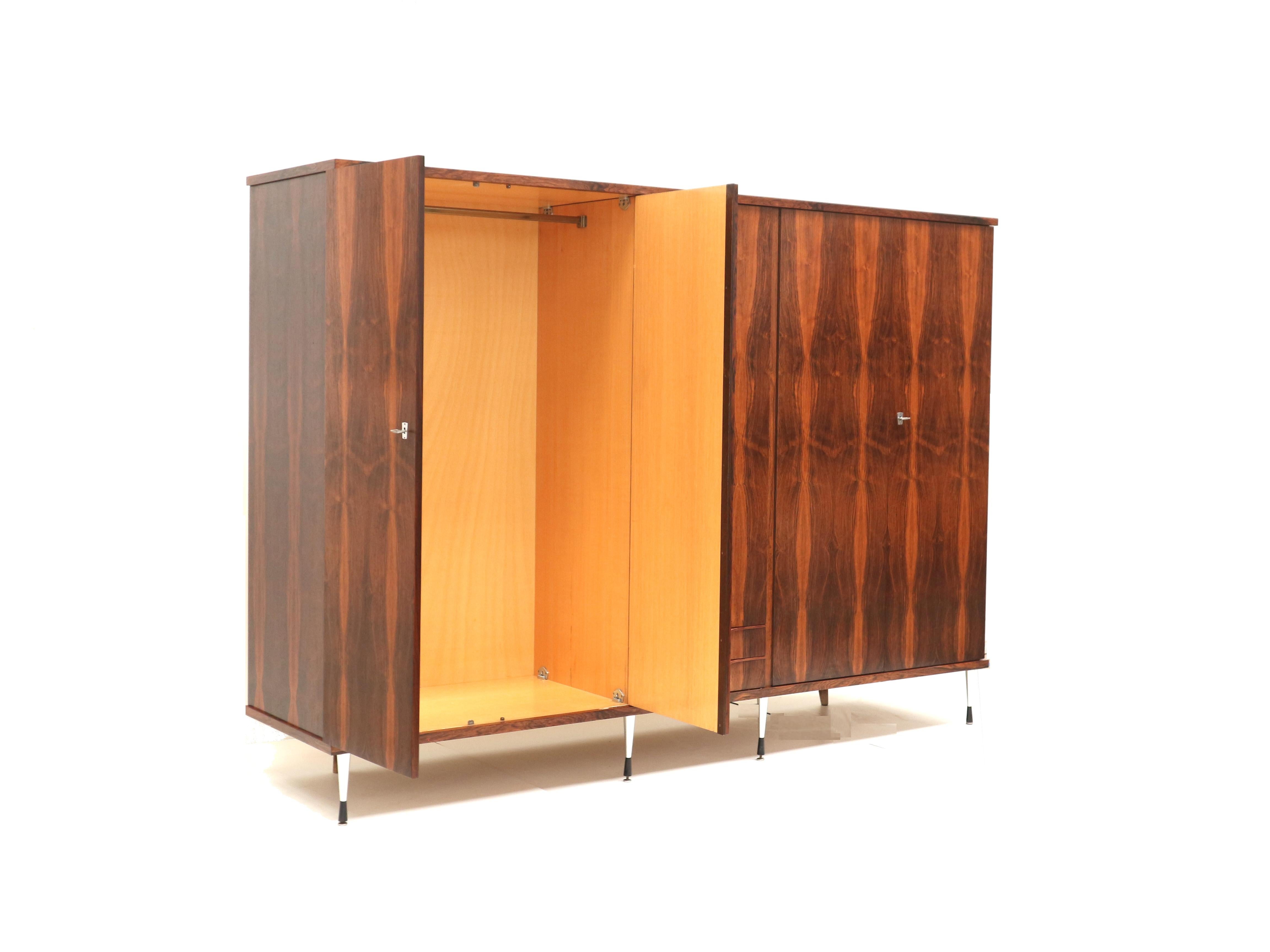 Large 5-door vintage wardrobe in rosewood with stylish adjustable legs For Sale 3
