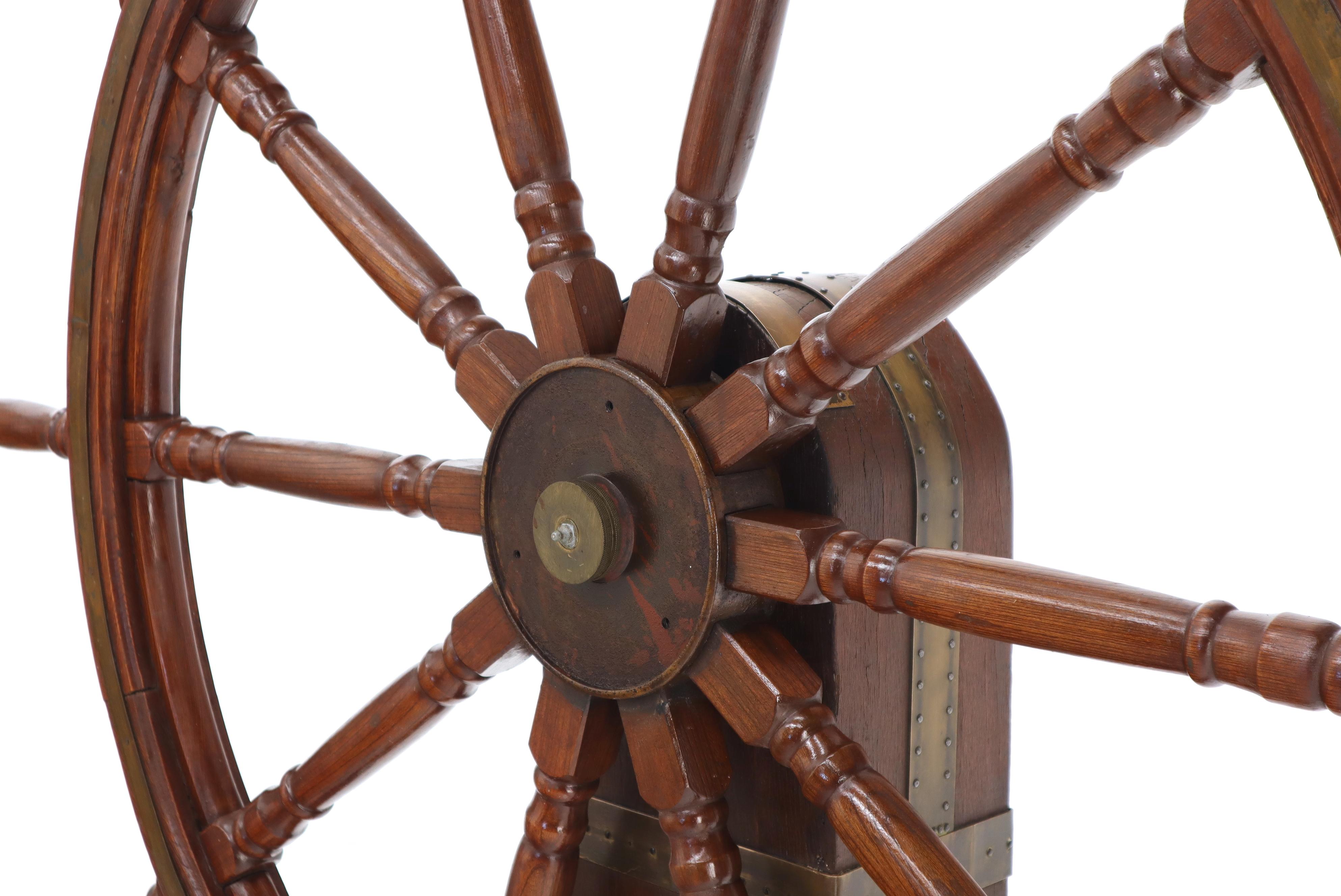 Large Wooden Ships Wheel on Stand 1