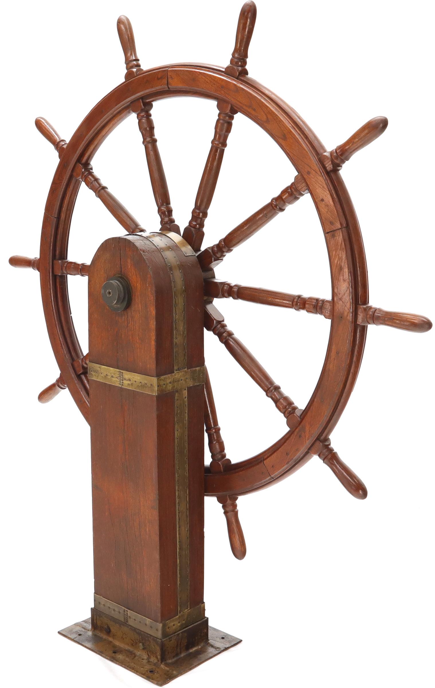 Large Wooden Ships Wheel on Stand 2