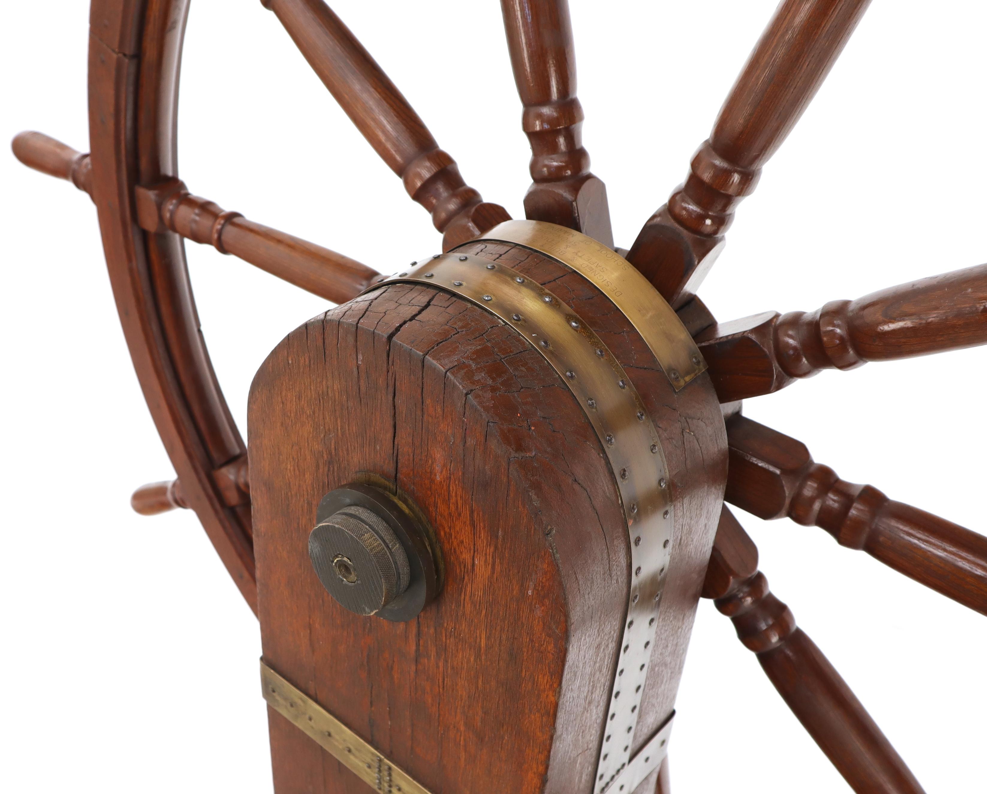 Large Wooden Ships Wheel on Stand 4