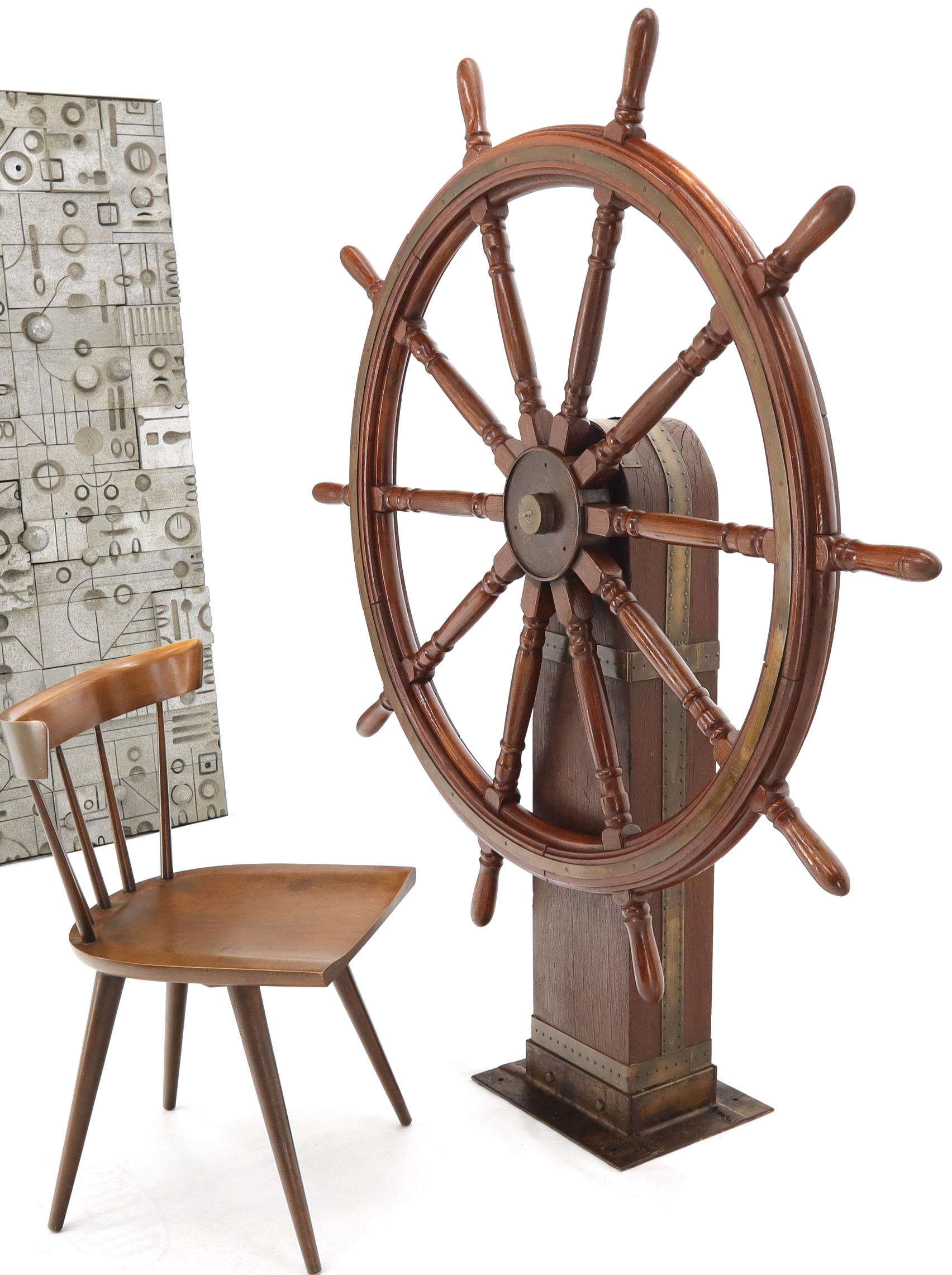 Large Wooden Ships Wheel on Stand 7