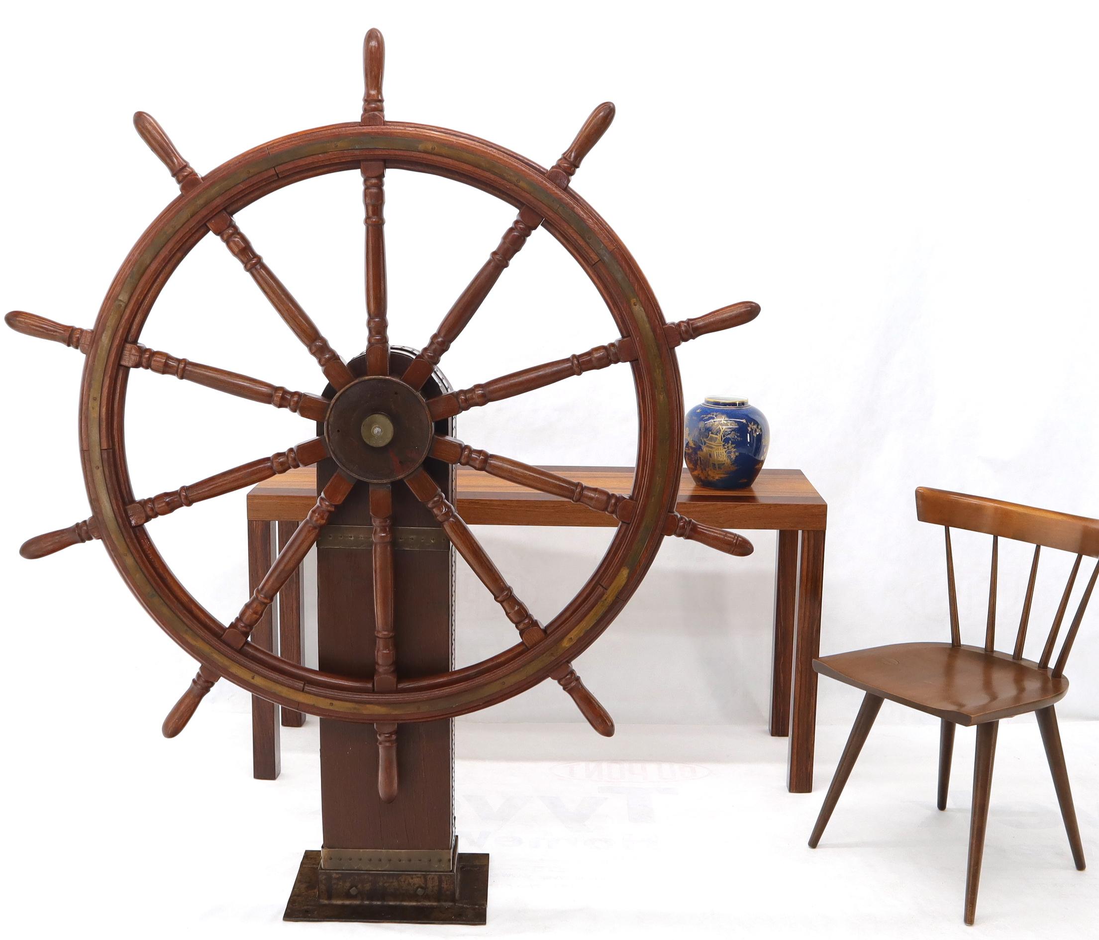 Large Wooden Ships Wheel on Stand 8