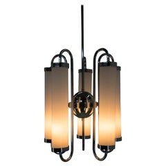 flammers 5 Large 5-Flamming Tubular Bauhaus Chandelier, 1930s