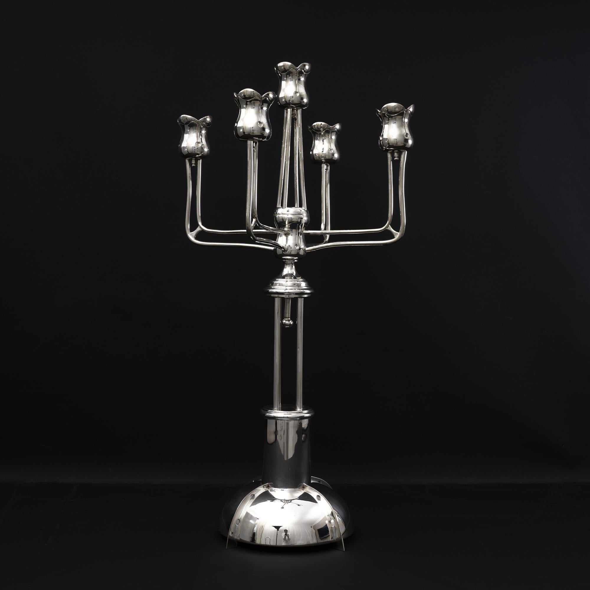Large 5-light antique Austrian Secessionist silver candelabrum In Good Condition For Sale In London, GB