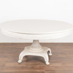 Large 5' Round White Painted Pedestal Table, Sweden circa 1920