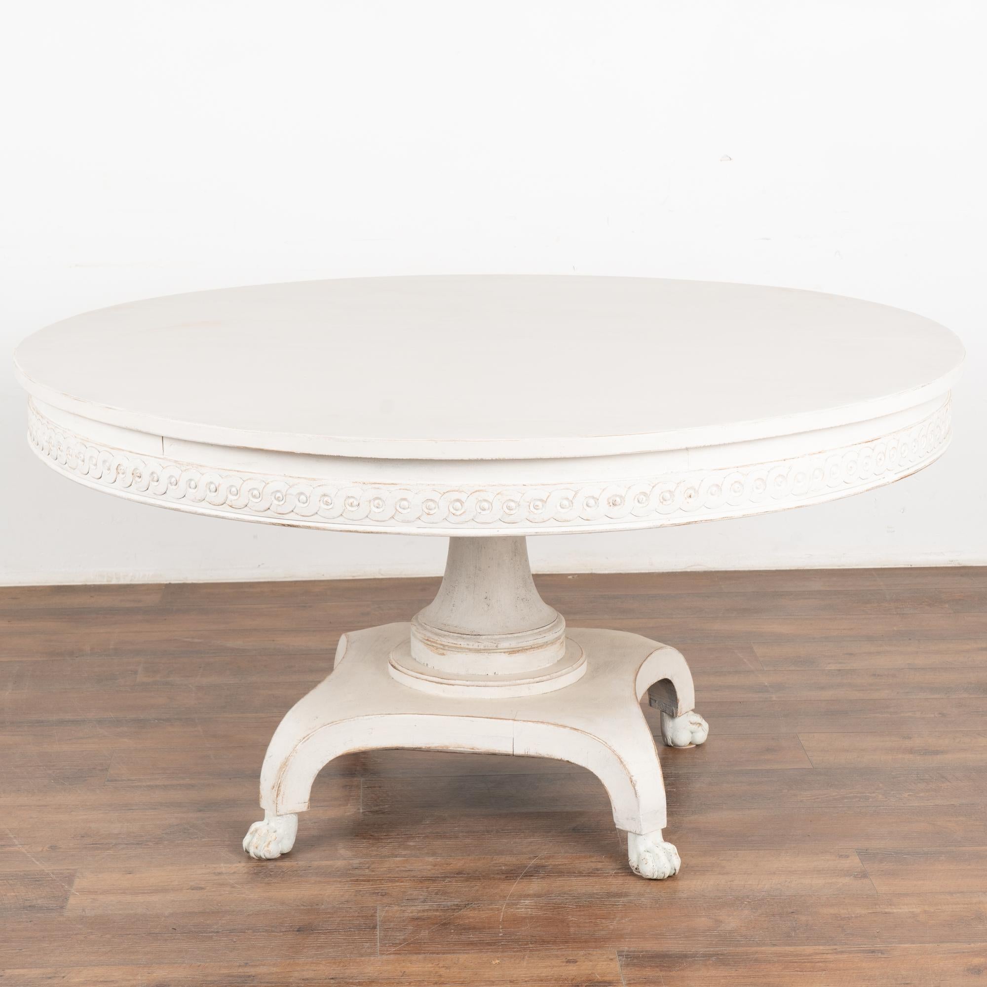 Gustavian Large 5' Round White Painted Pedestal Table, Sweden circa 1920 For Sale