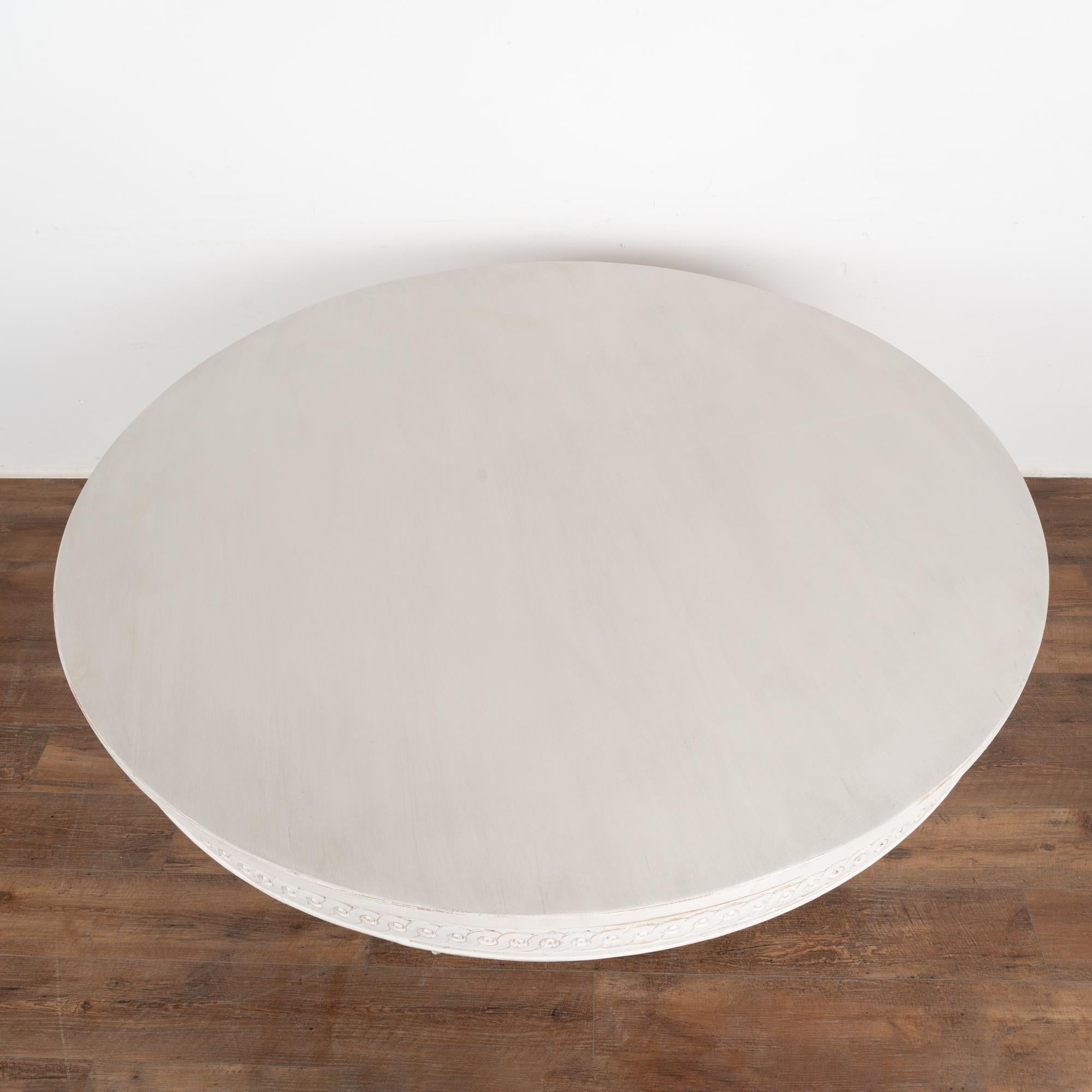 Swedish Large 5' Round White Painted Pedestal Table, Sweden circa 1920 For Sale