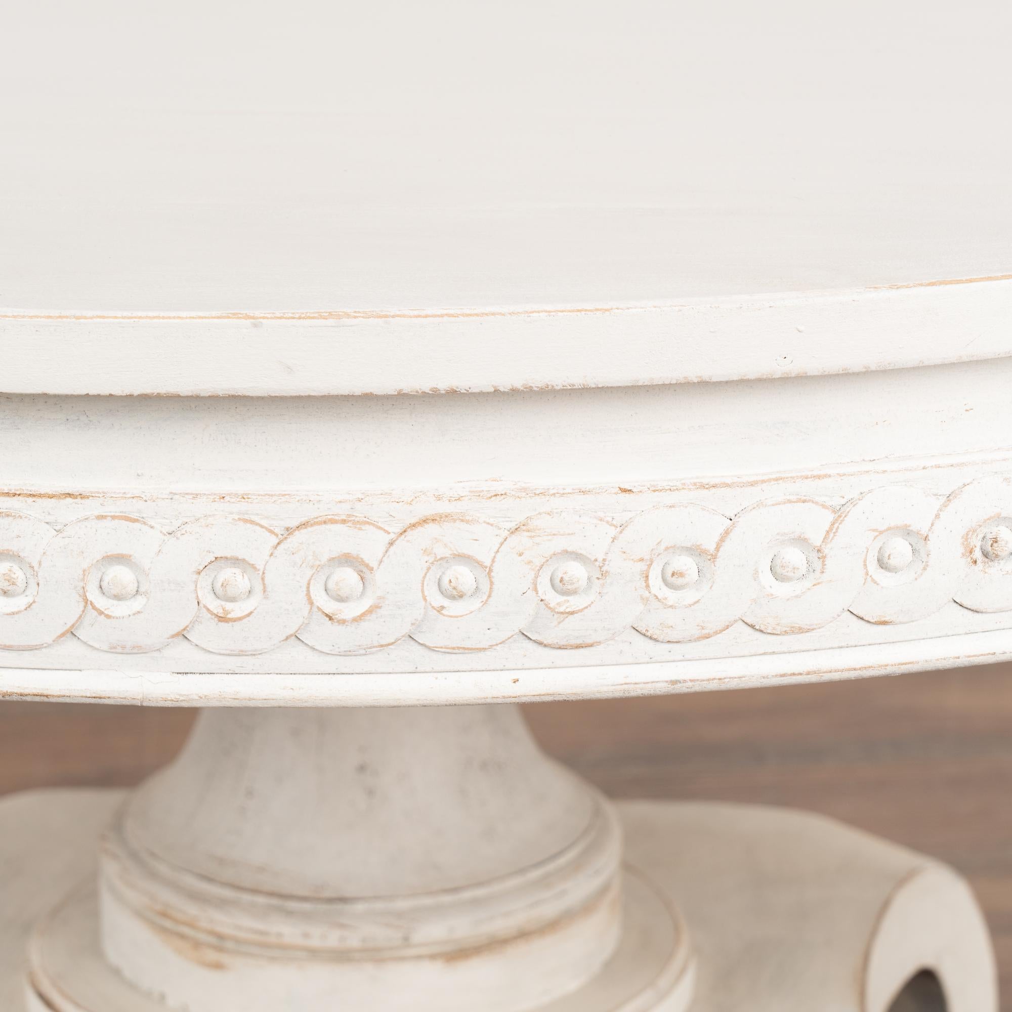 Large 5' Round White Painted Pedestal Table, Sweden circa 1920 In Good Condition For Sale In Round Top, TX