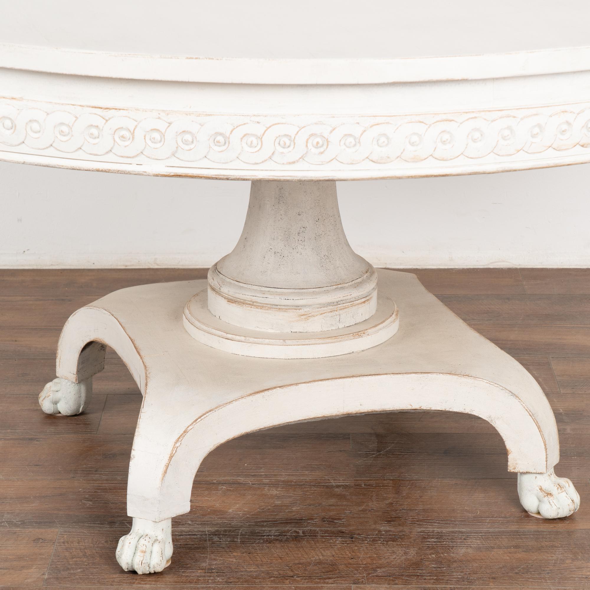 20th Century Large 5' Round White Painted Pedestal Table, Sweden circa 1920 For Sale