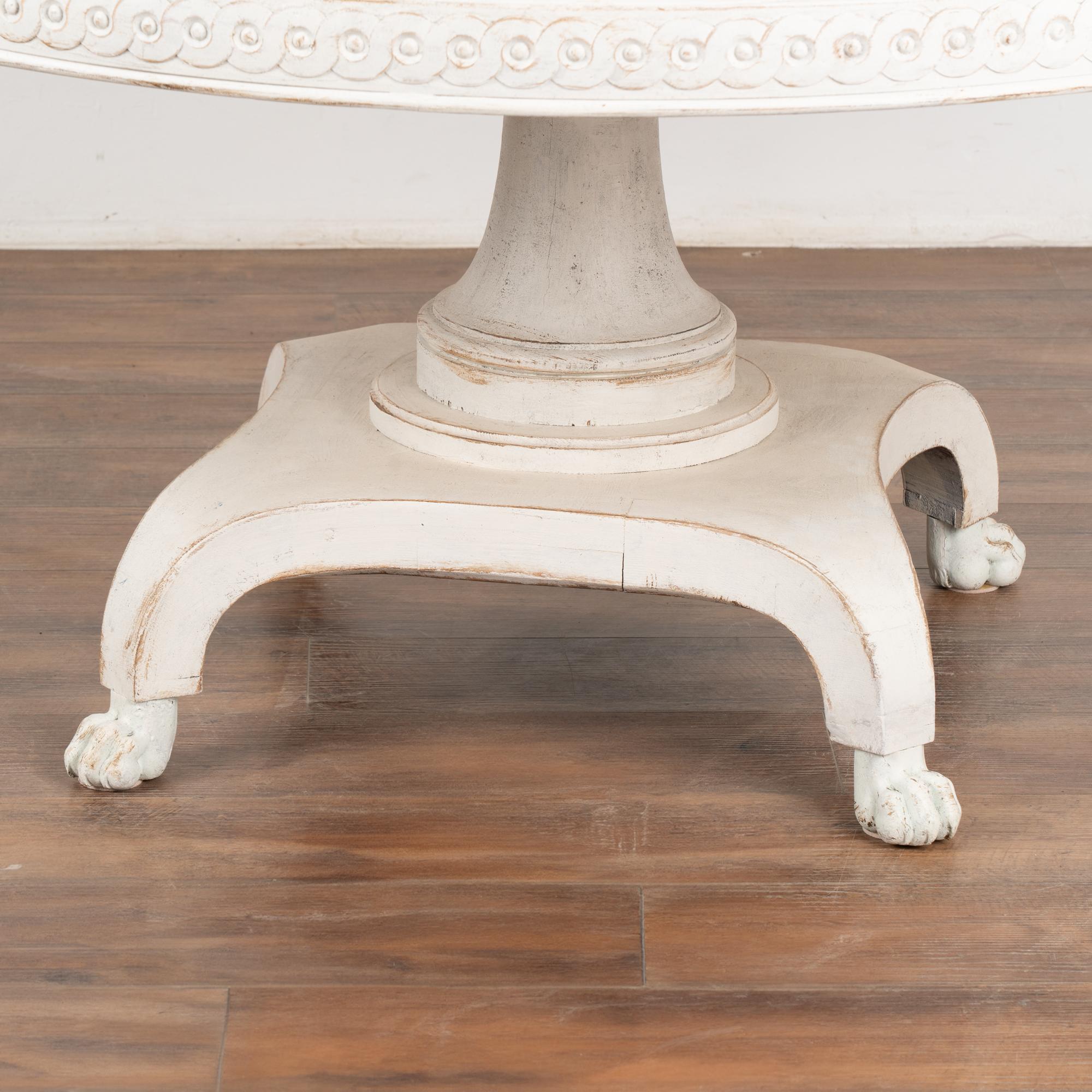 Wood Large 5' Round White Painted Pedestal Table, Sweden circa 1920 For Sale