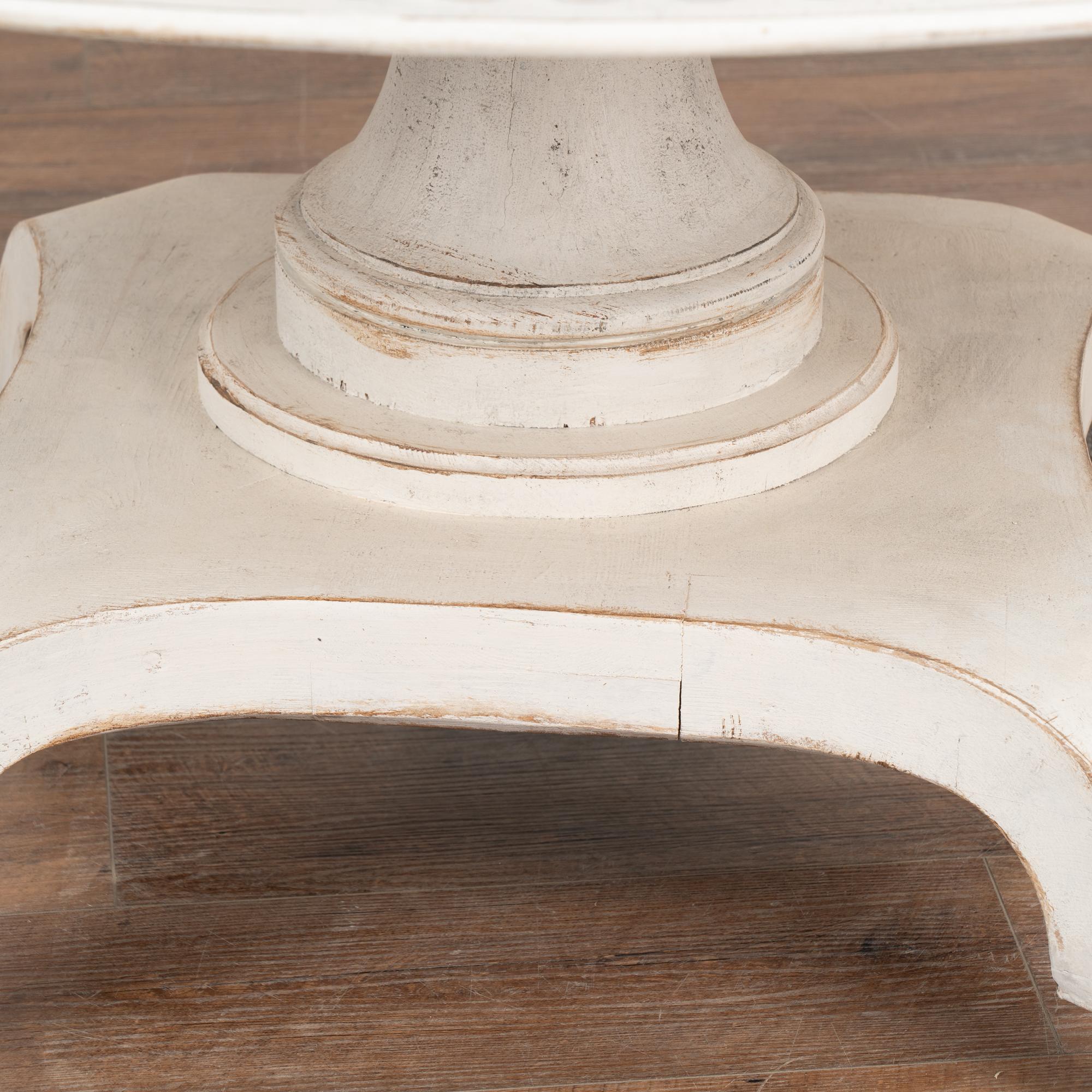 Large 5' Round White Painted Pedestal Table, Sweden circa 1920 For Sale 1