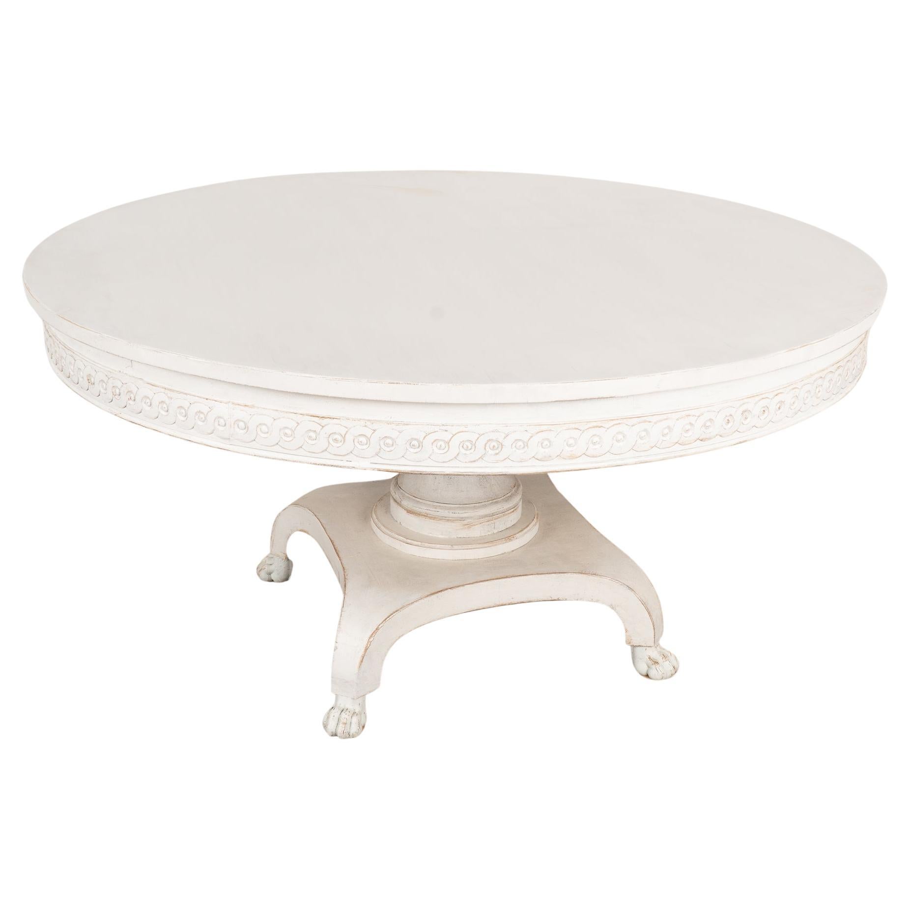 Large 5' Round White Painted Pedestal Table, Sweden circa 1920 For Sale