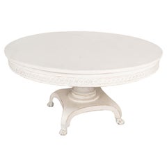 Large 5' Round White Painted Pedestal Table, Sweden circa 1920