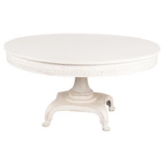 Large 5' Round White Painted Pedestal Table, Sweden circa 1920
