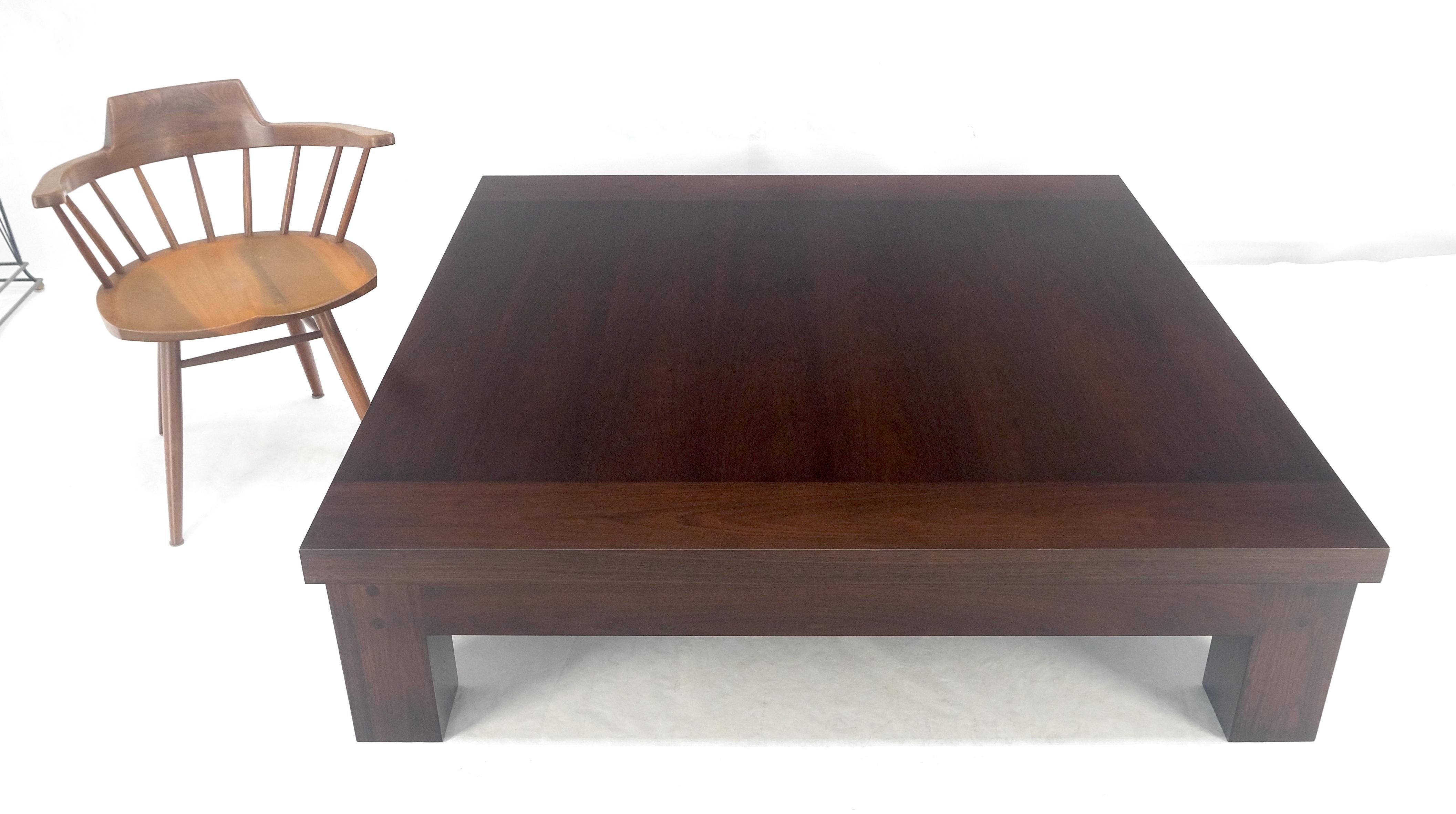 Mid-Century Modern Large 5' Square Solid Oak Dark Espresso Walnut Finish Pegged Legs Coffee Table
