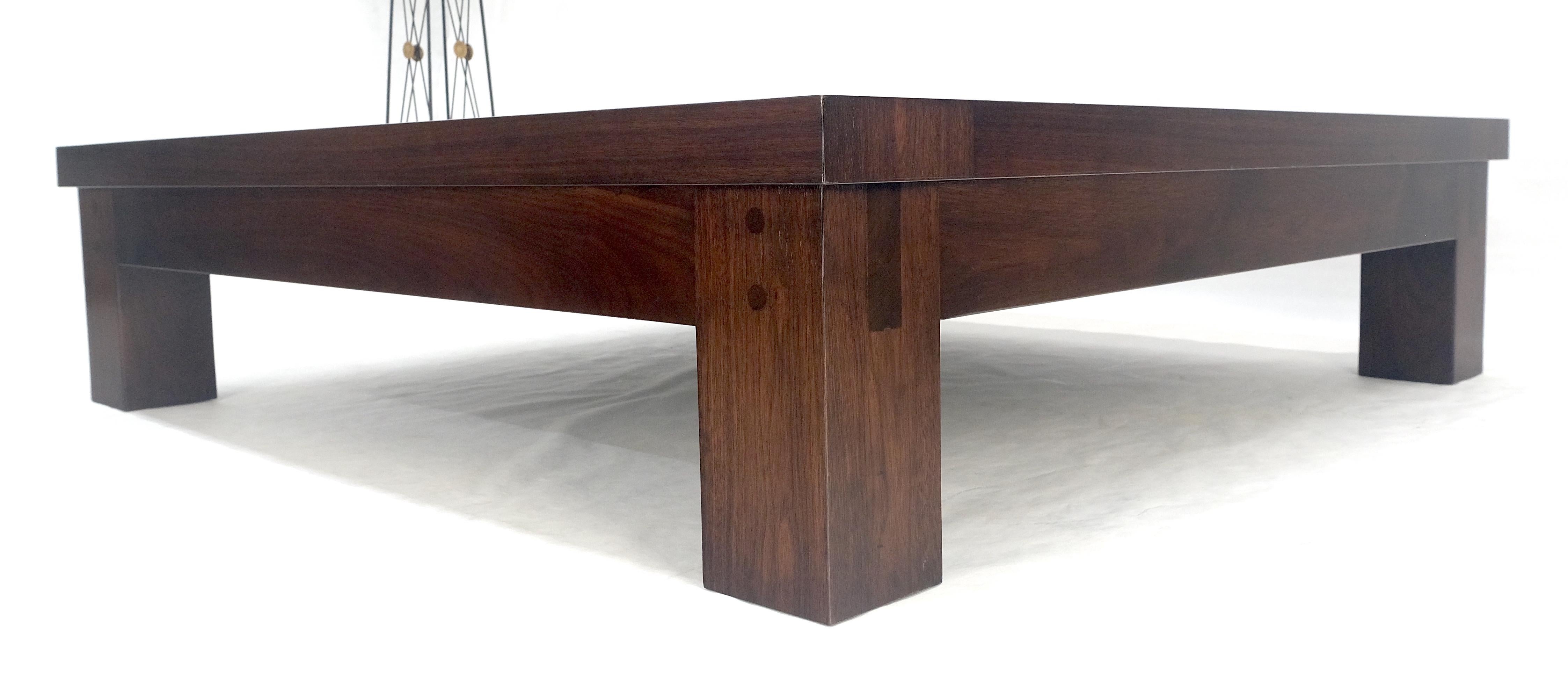 Lacquered Large 5' Square Solid Oak Dark Espresso Walnut Finish Pegged Legs Coffee Table