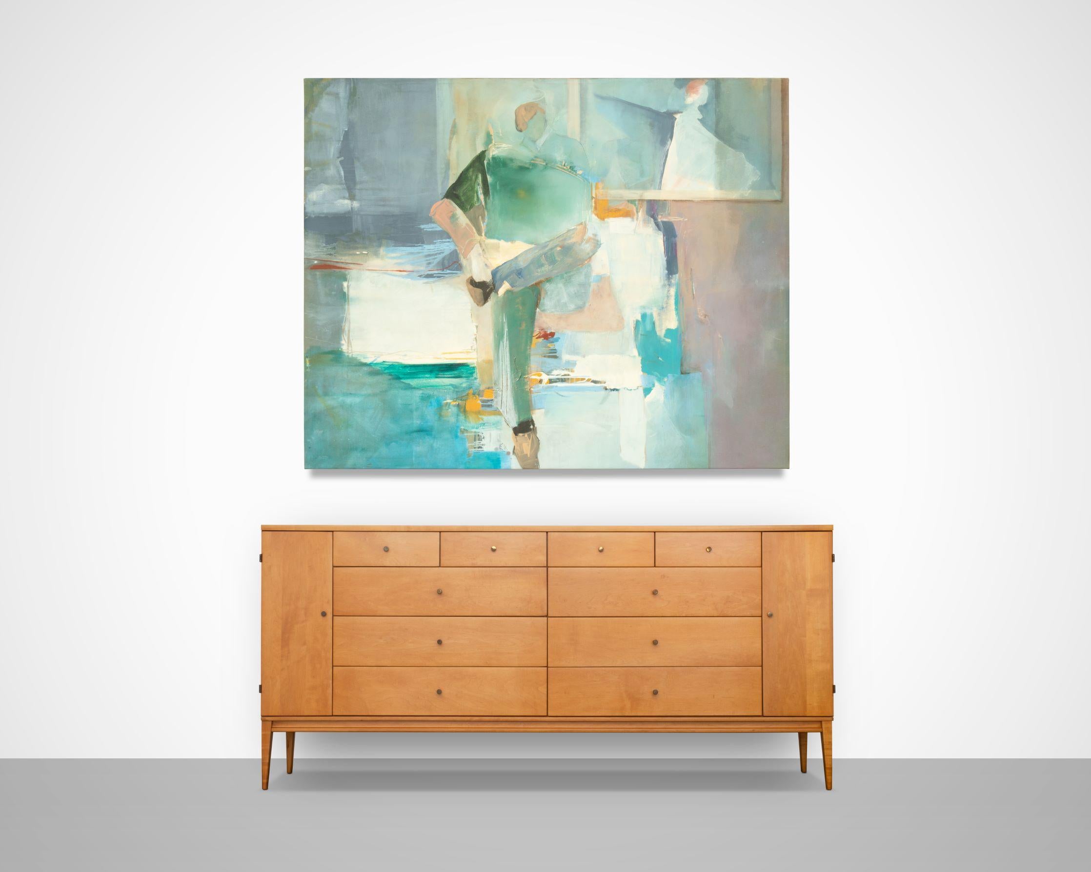 Großes abstraktes 5' x 6' großes Vintage-Gemälde von E. Hyman (Moderne der Mitte des Jahrhunderts) im Angebot