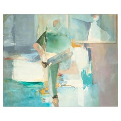 Large 5' x 6' Vintage Abstract Painting by E. Hyman