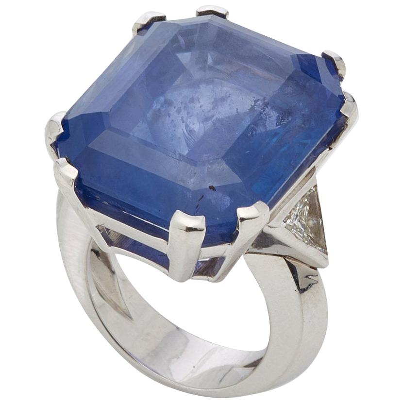 Large 50 Carat Sapphire Diamond Ring For Sale
