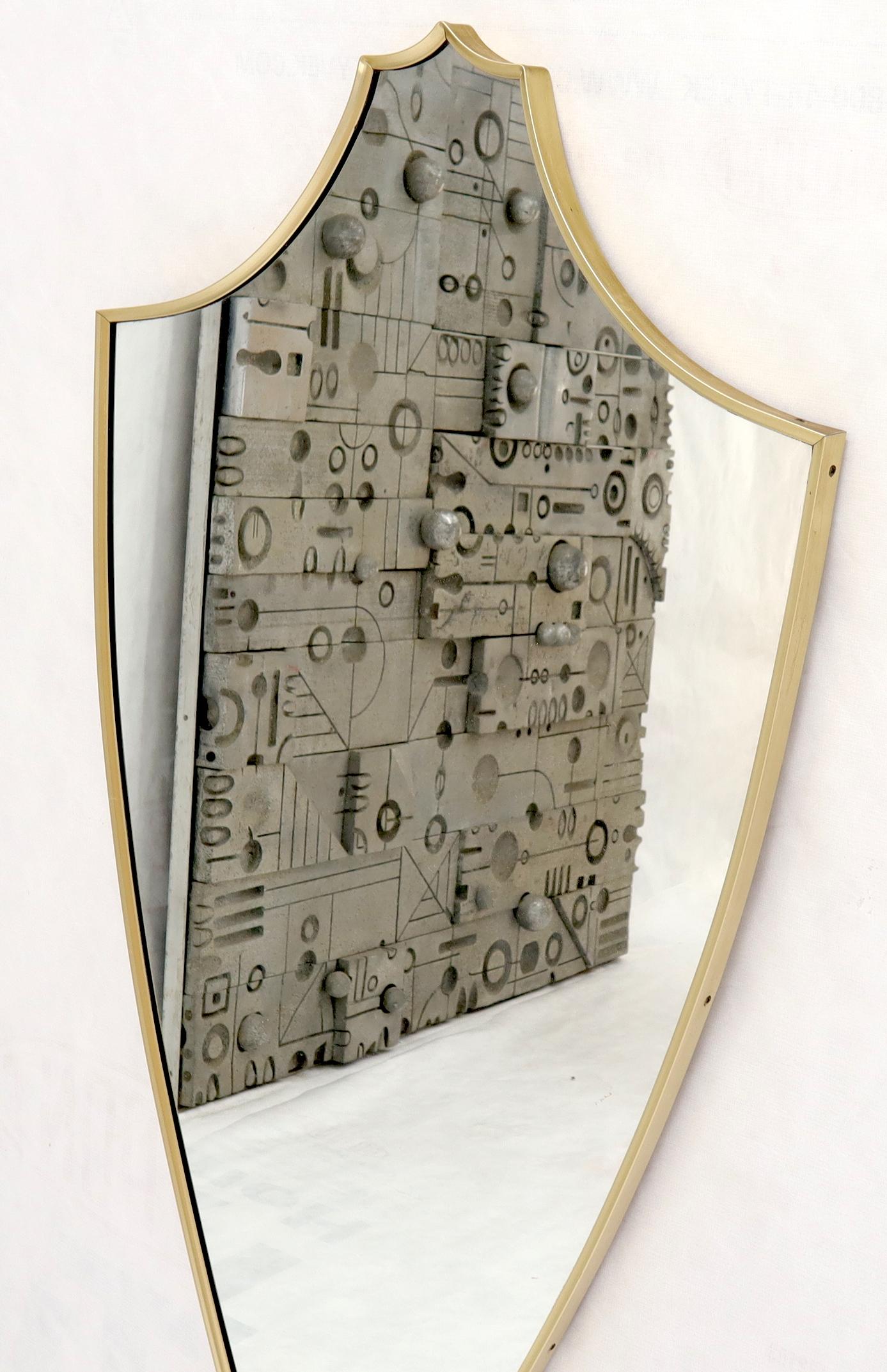 Italian Large Tall Shield Shape Anodized Aluminum Frame Wall Mirror For Sale