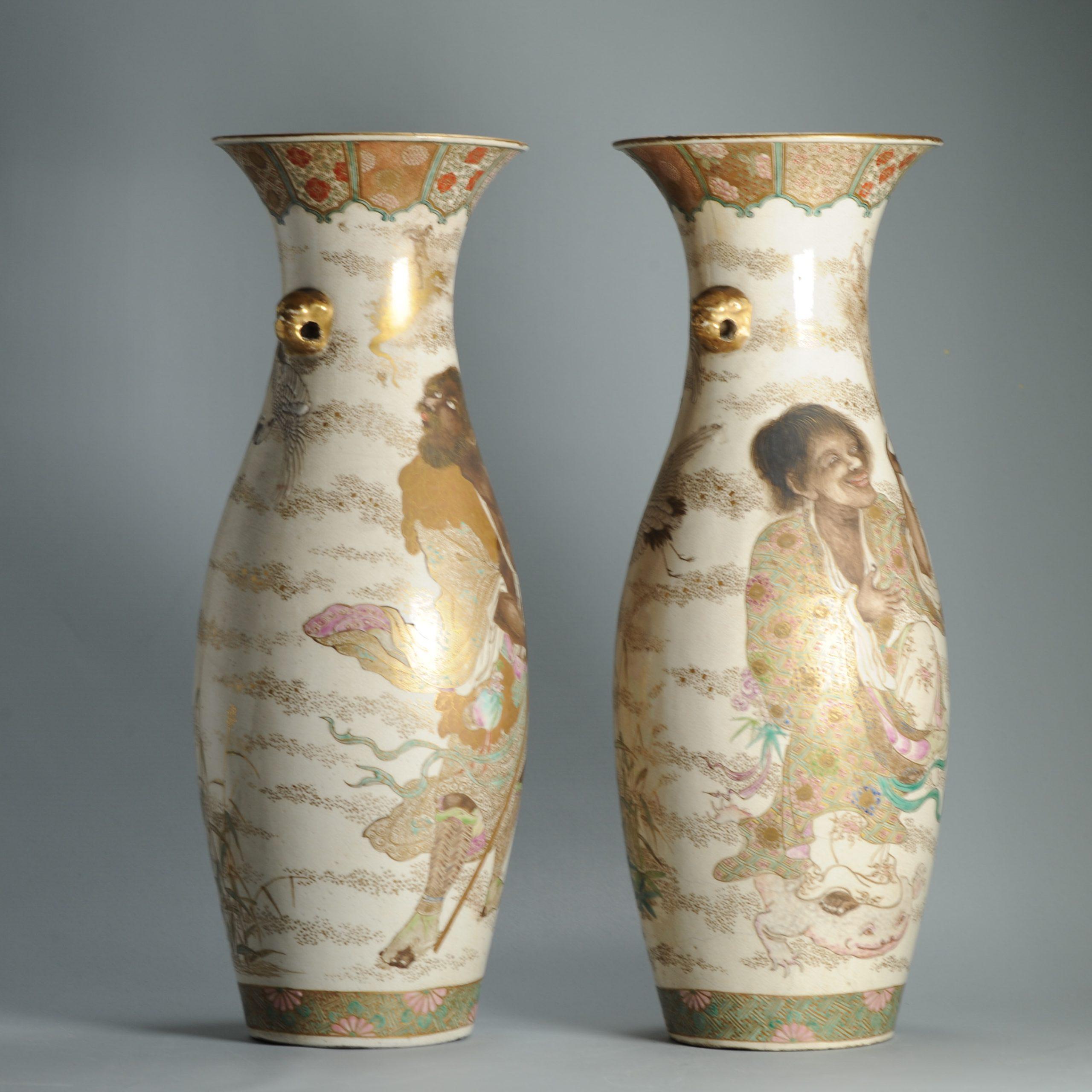 Large 50CM Antique Top Quality Style Meiji period Japanese Satsuma Vase For Sale 6
