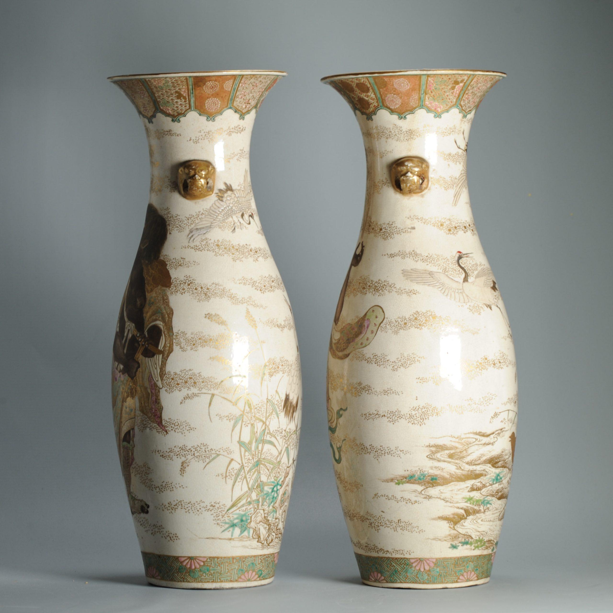 Large 50CM Antique Top Quality Style Meiji period Japanese Satsuma Vase For Sale 7