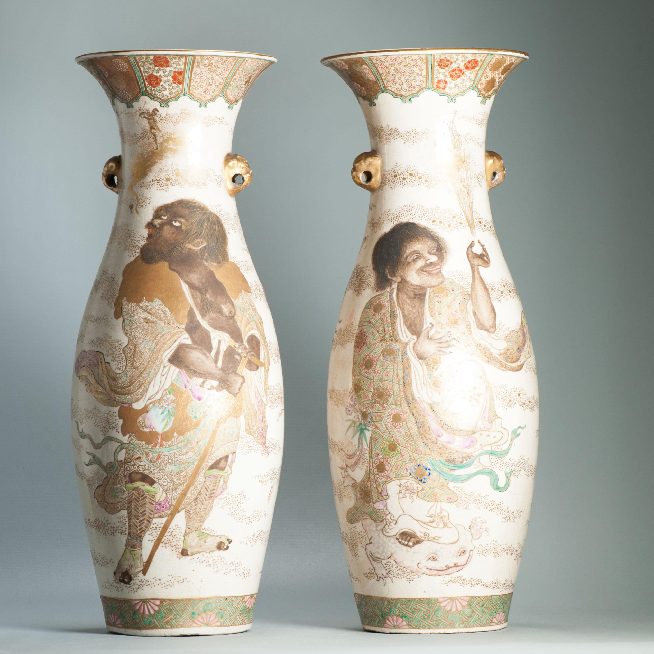 Large 50CM Antique Top Quality Style Meiji period Japanese Satsuma Vase For Sale 12