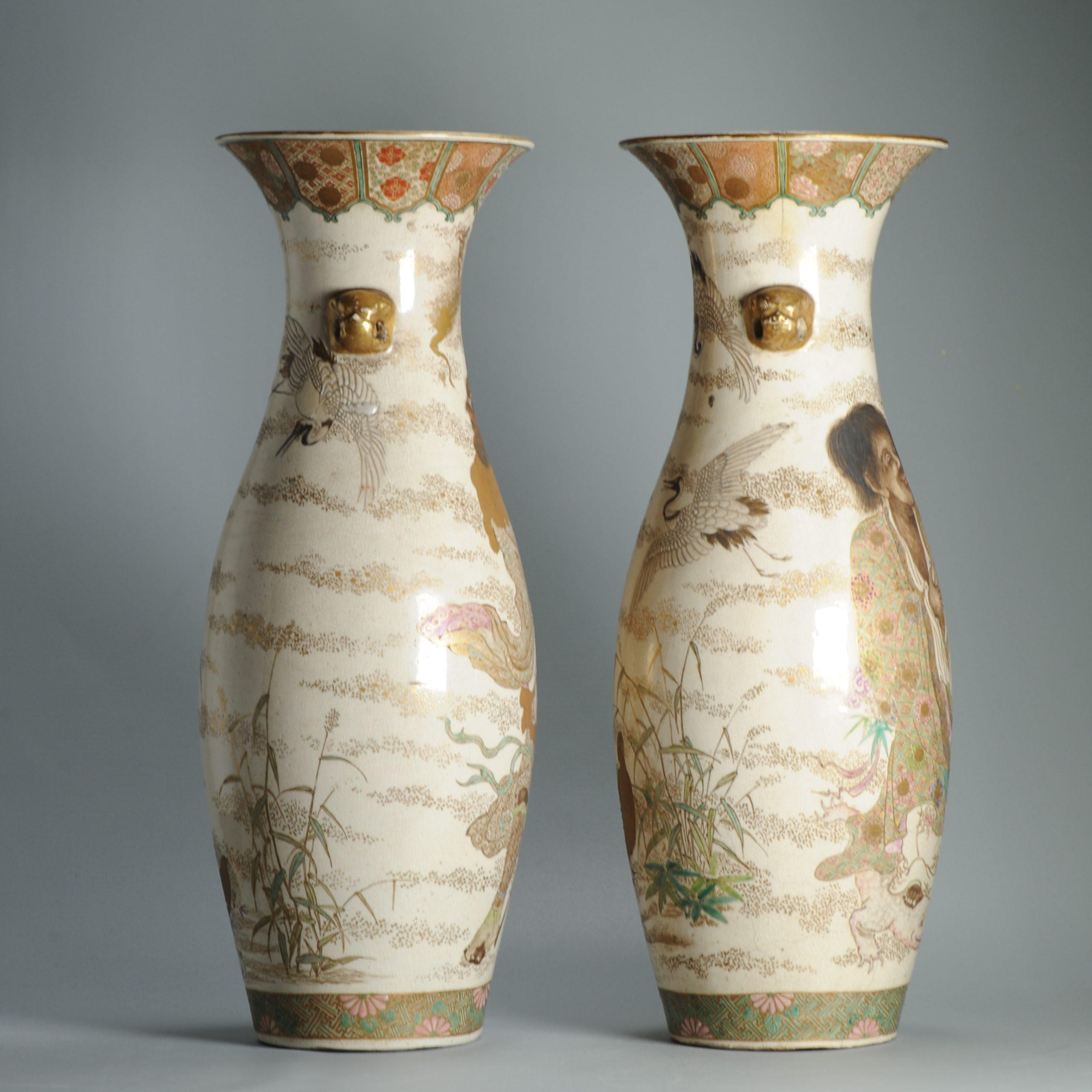 Large 50CM Antique Top Quality Style Meiji period Japanese Satsuma Vase In Good Condition For Sale In Amsterdam, Noord Holland