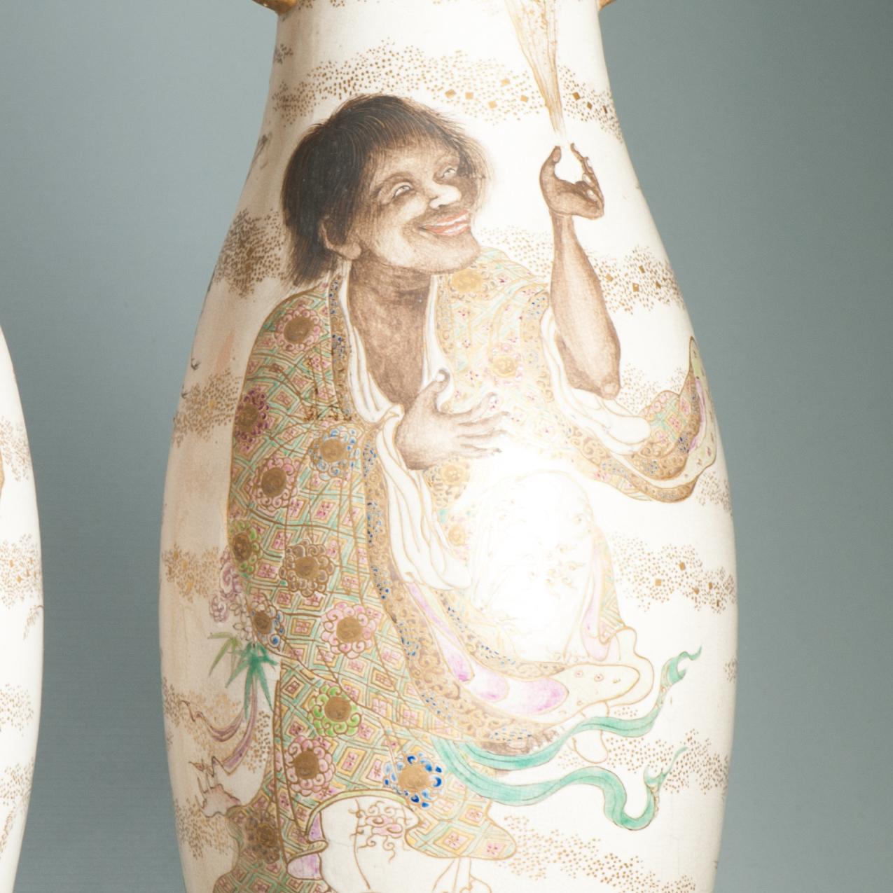 Large 50CM Antique Top Quality Style Meiji period Japanese Satsuma Vase For Sale 1