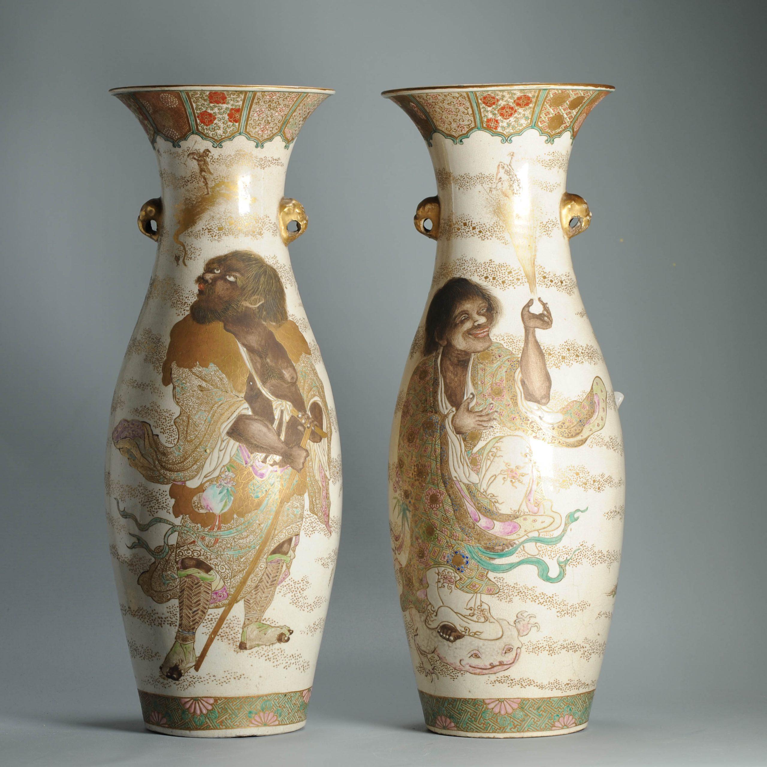 Large 50CM Antique Top Quality Style Meiji period Japanese Satsuma Vase For Sale 2