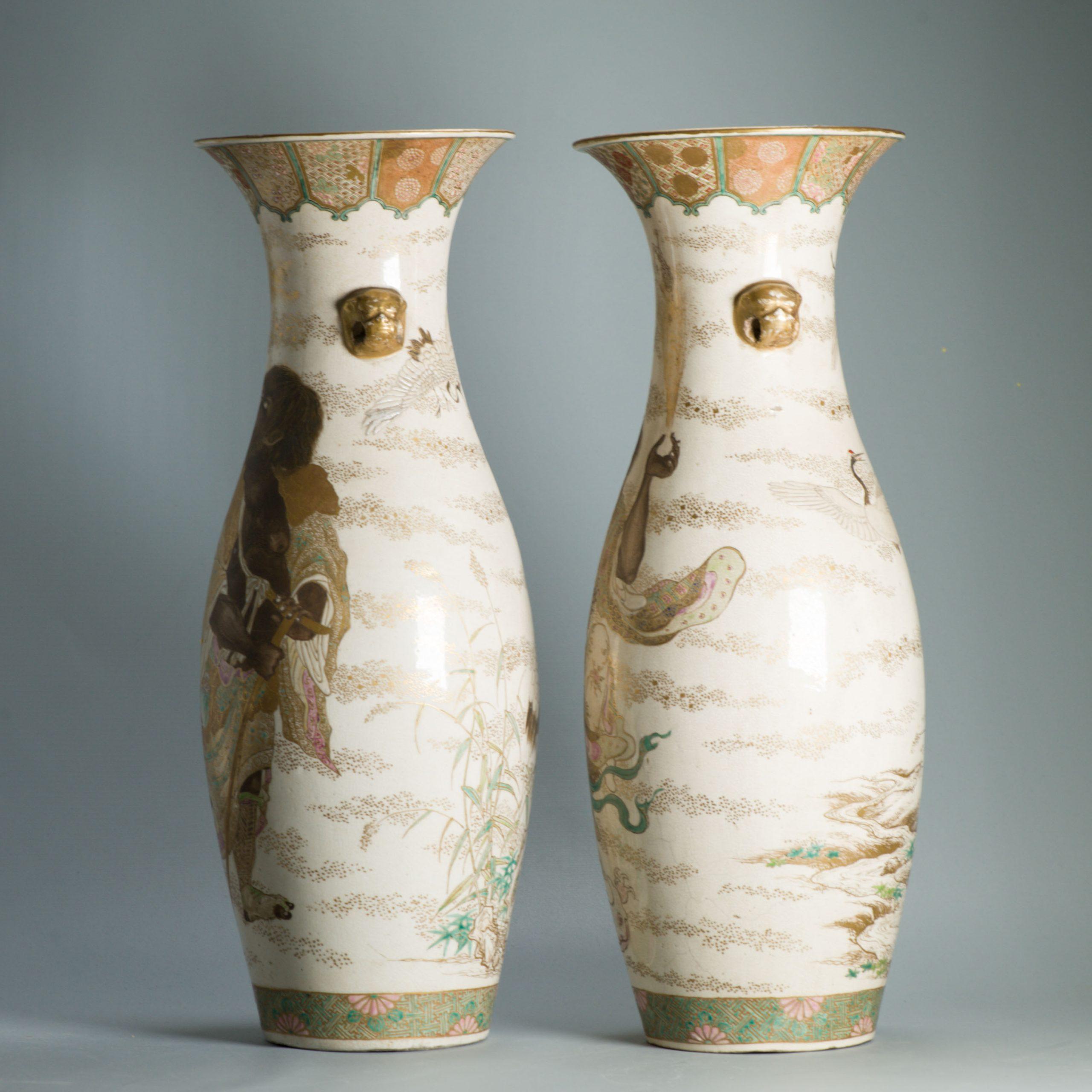Large 50CM Antique Top Quality Style Meiji period Japanese Satsuma Vase For Sale 3
