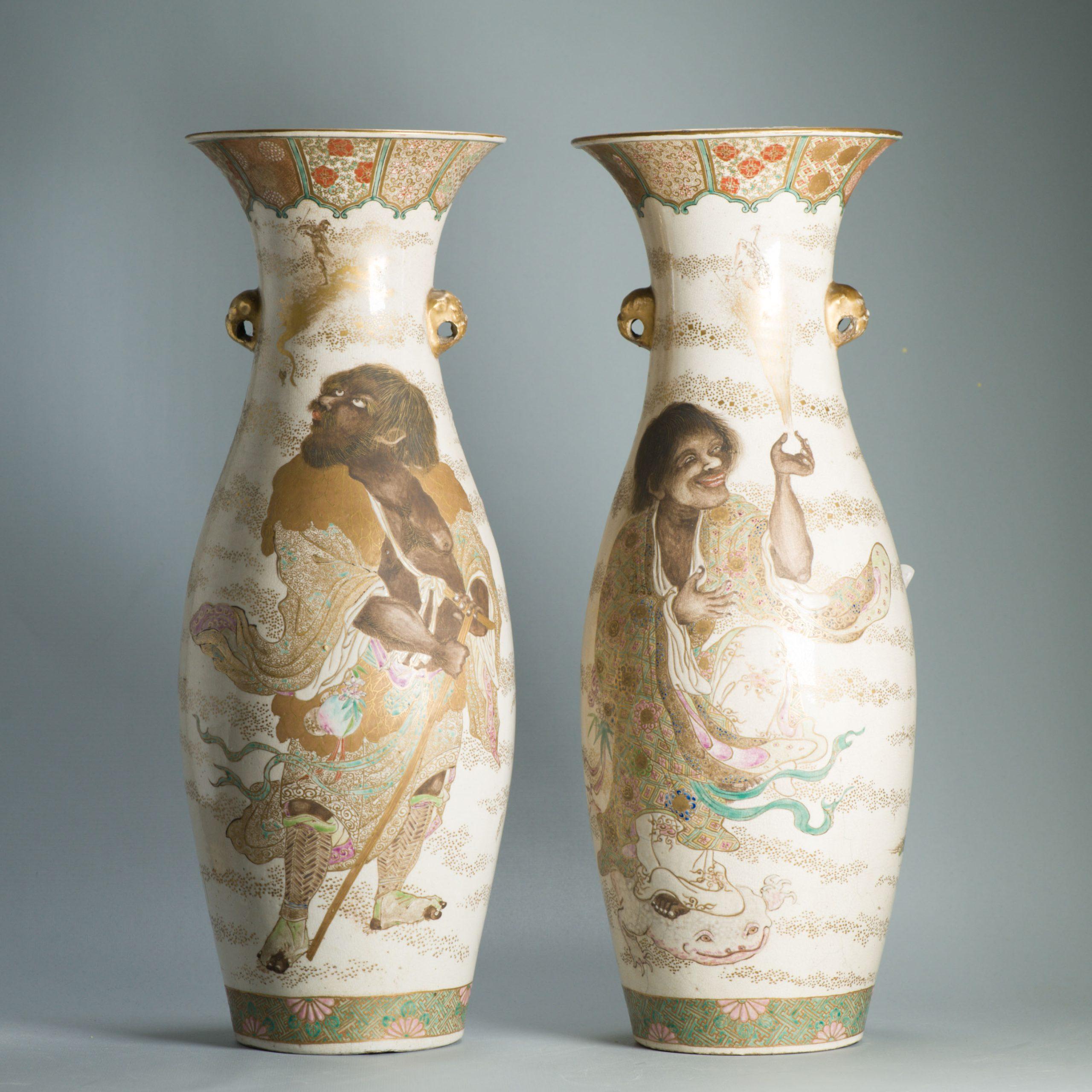 Large 50CM Antique Top Quality Style Meiji period Japanese Satsuma Vase For Sale 4
