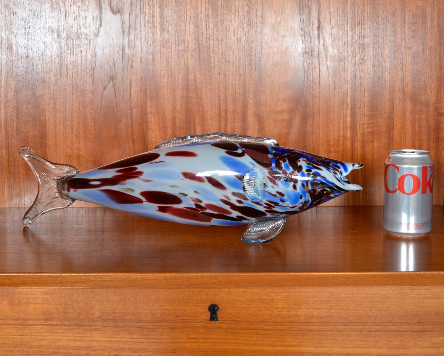 Escultura grande de pez de cristal de Murano de 50 cm de mediados de siglo Italia años sesenta setenta Venecia Italiano en venta