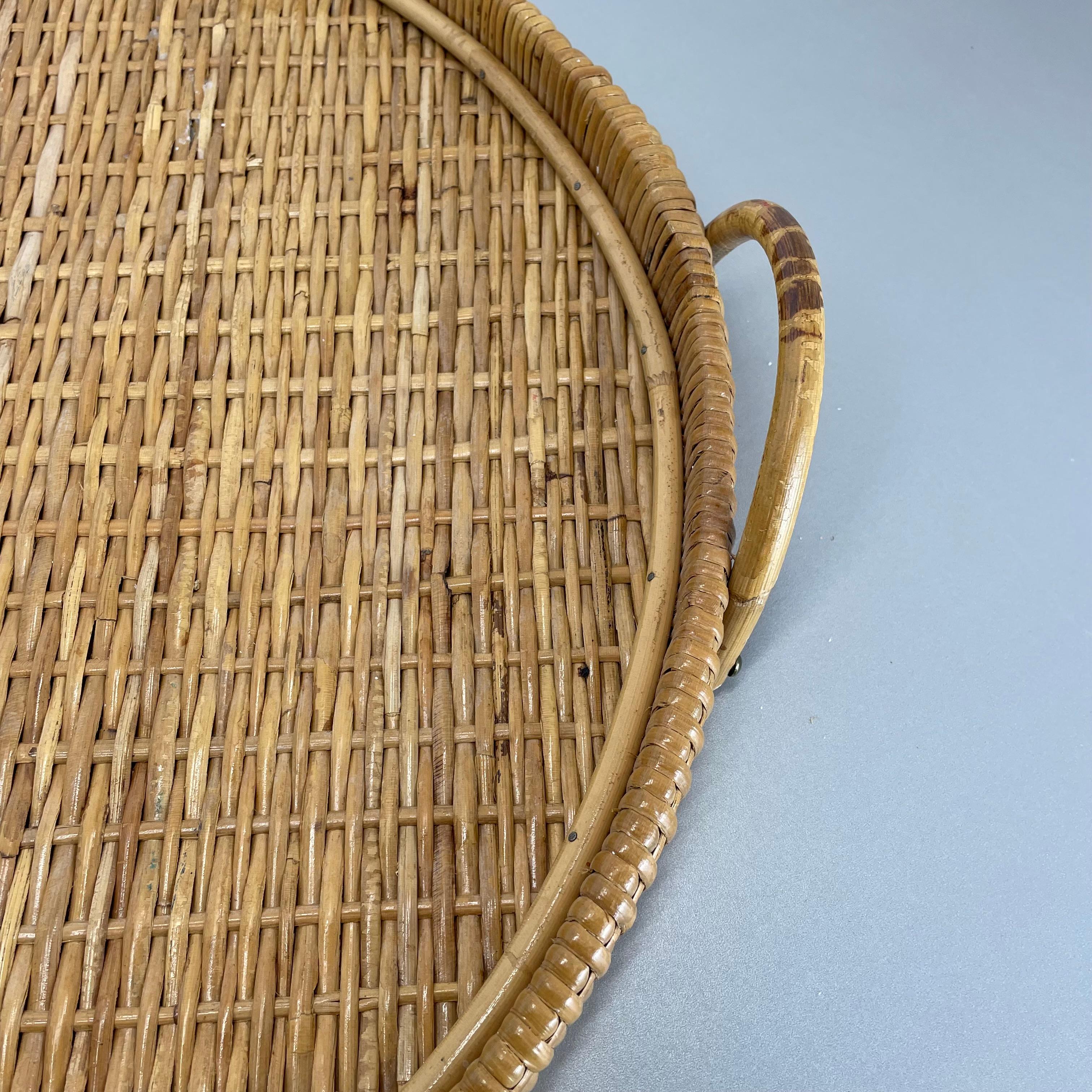 Large 50cm Rattan Rotin tray element in Gabriella Crespi Style, Italy, 1970s For Sale 4