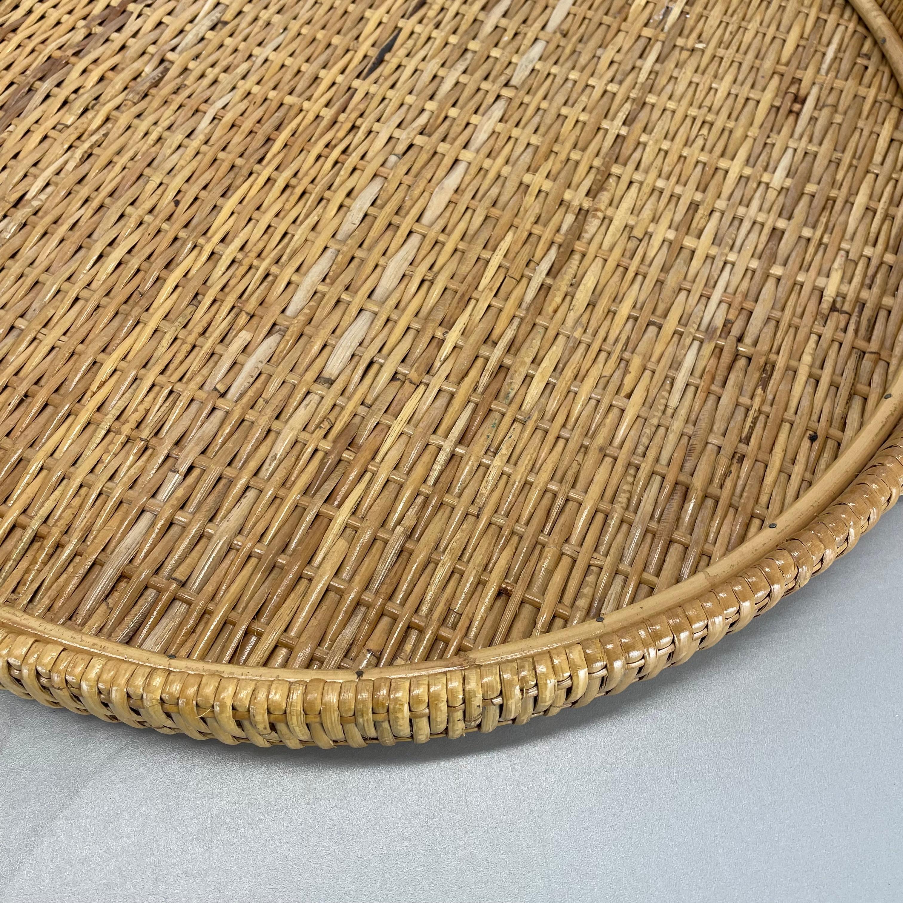 Large 50cm Rattan Rotin tray element in Gabriella Crespi Style, Italy, 1970s For Sale 5