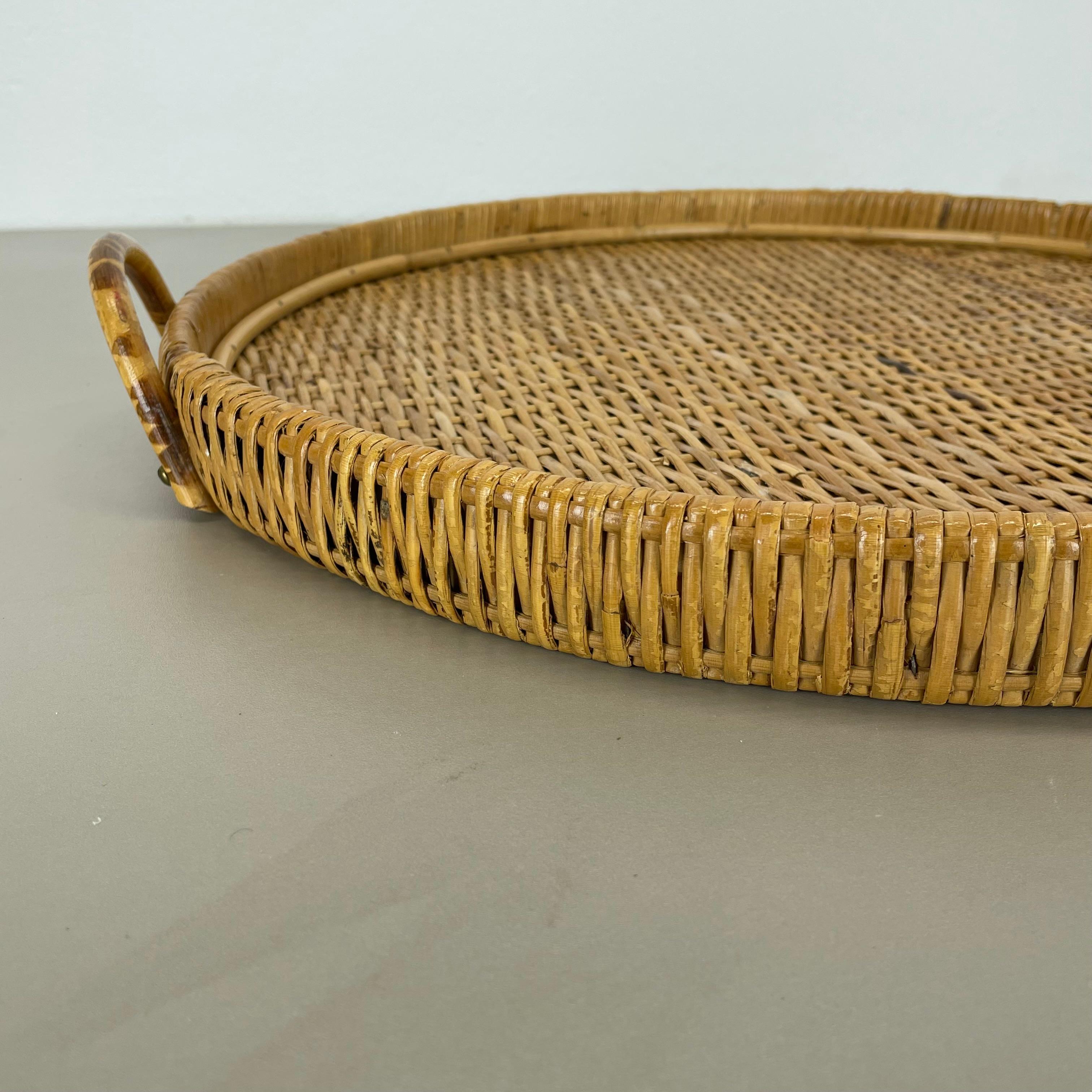 Large 50cm Rattan Rotin tray element in Gabriella Crespi Style, Italy, 1970s For Sale 7