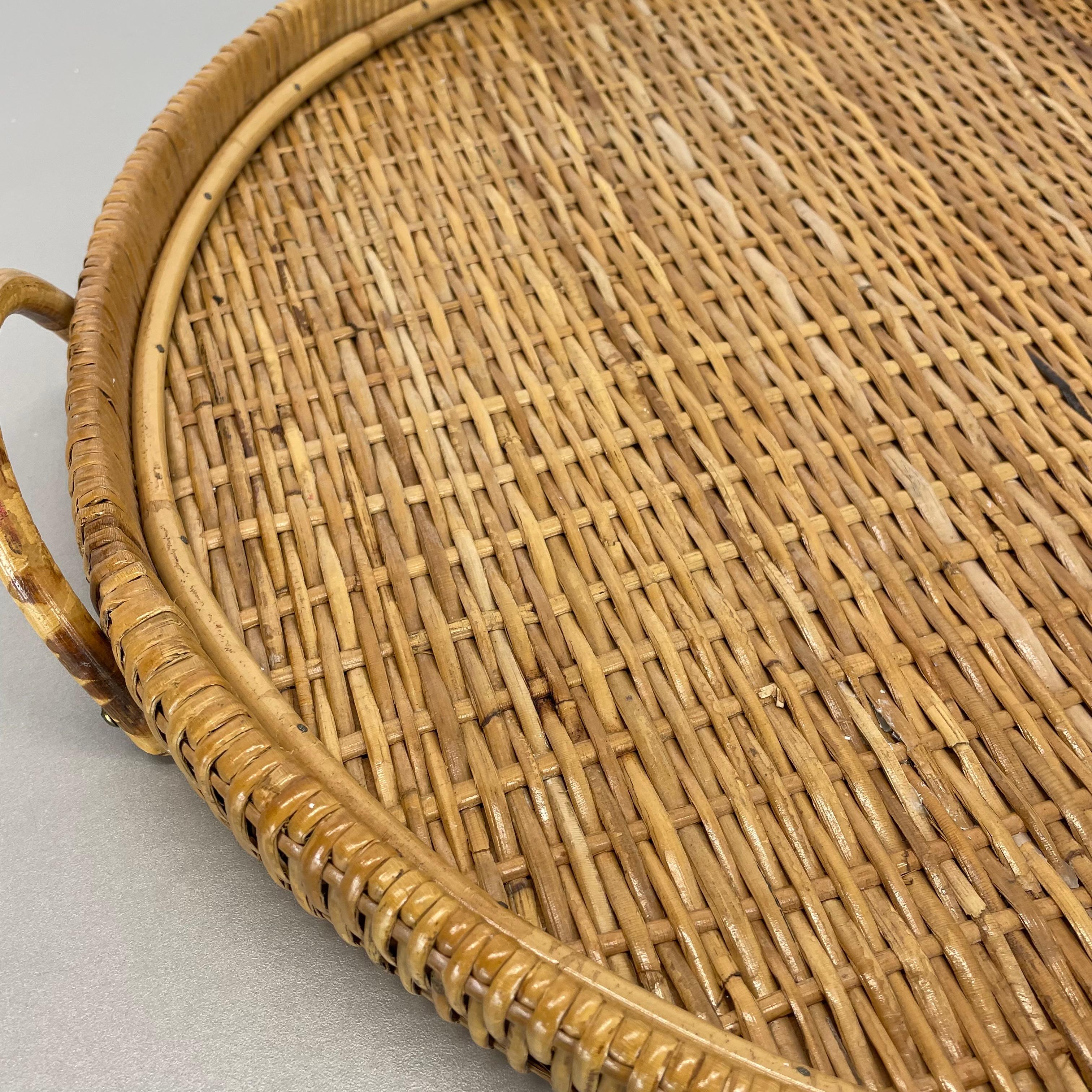 Large 50cm Rattan Rotin tray element in Gabriella Crespi Style, Italy, 1970s For Sale 9