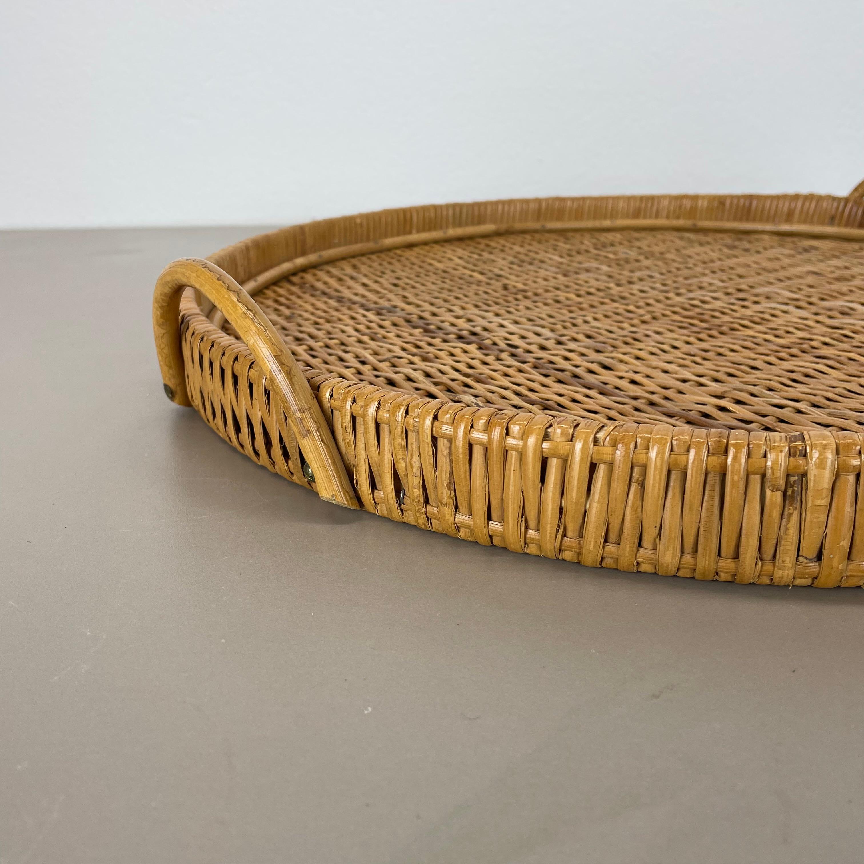 Large 50cm Rattan Rotin tray element in Gabriella Crespi Style, Italy, 1970s For Sale 10