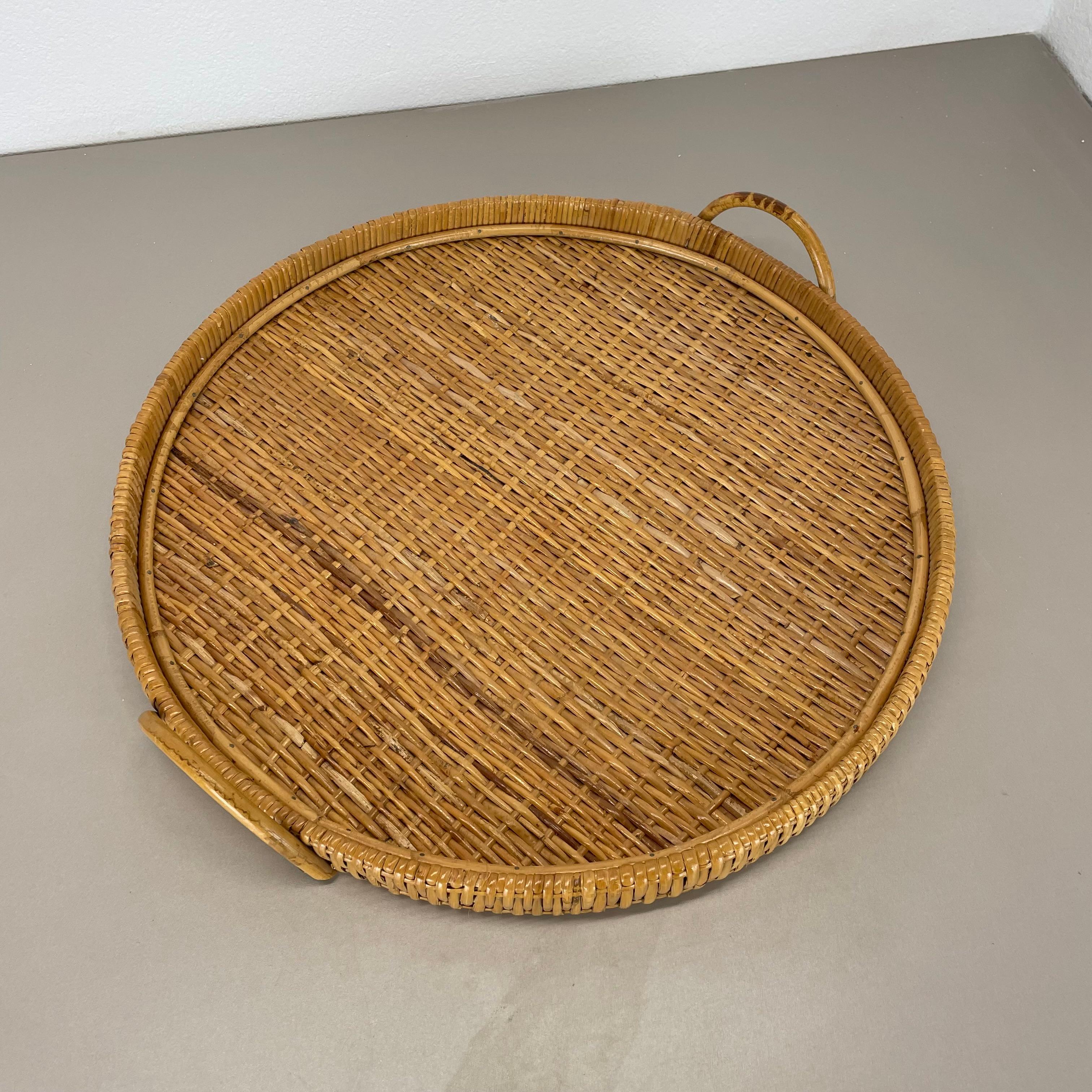 Large 50cm Rattan Rotin tray element in Gabriella Crespi Style, Italy, 1970s For Sale 11