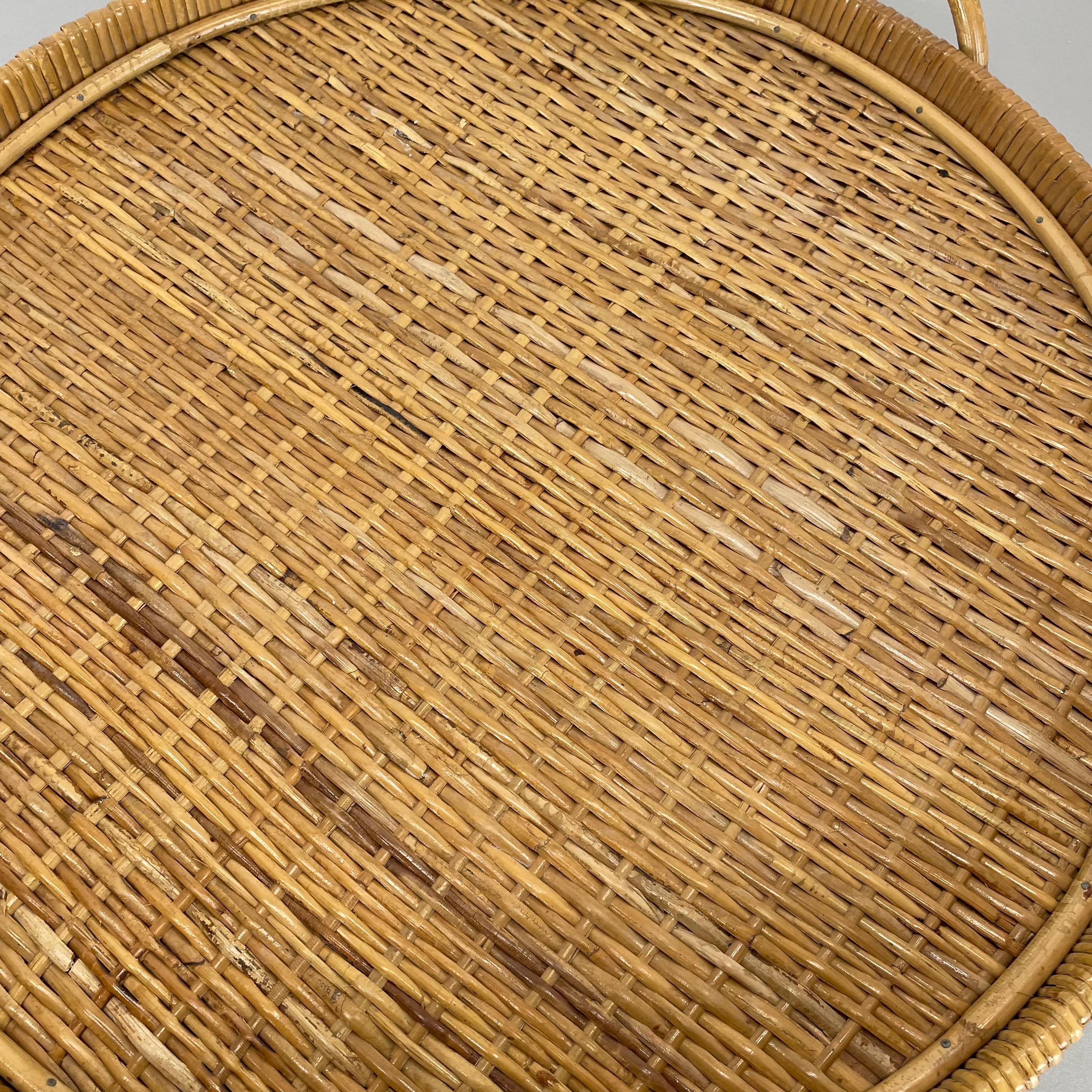 Large 50cm Rattan Rotin tray element in Gabriella Crespi Style, Italy, 1970s For Sale 12