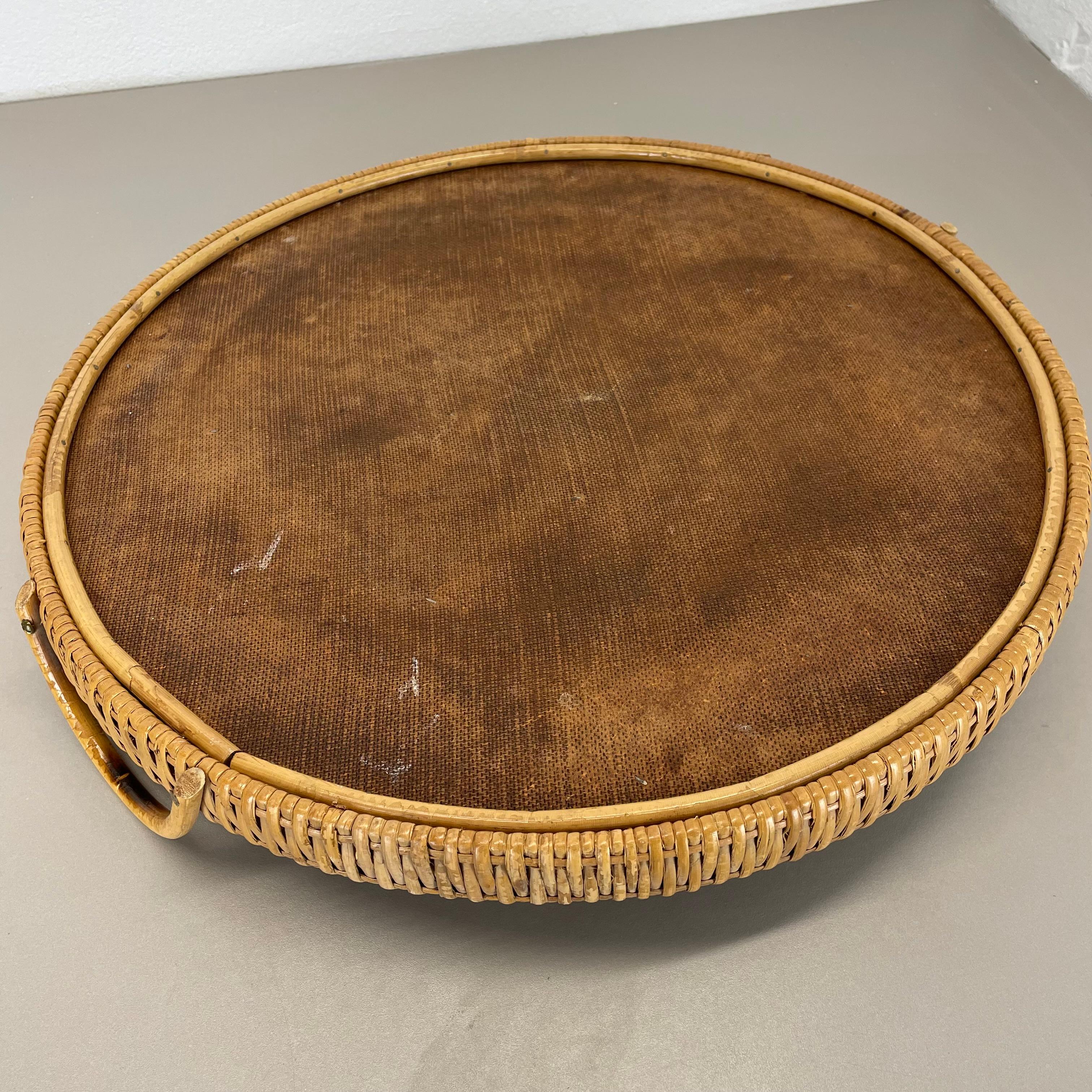 Large 50cm Rattan Rotin tray element in Gabriella Crespi Style, Italy, 1970s For Sale 13