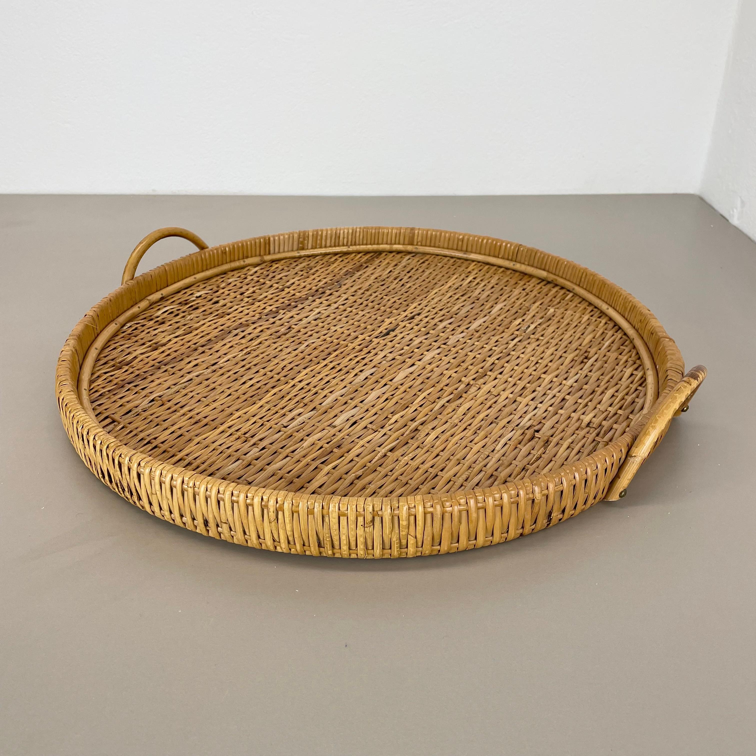 Mid-Century Modern Large 50cm Rattan Rotin tray element in Gabriella Crespi Style, Italy, 1970s For Sale