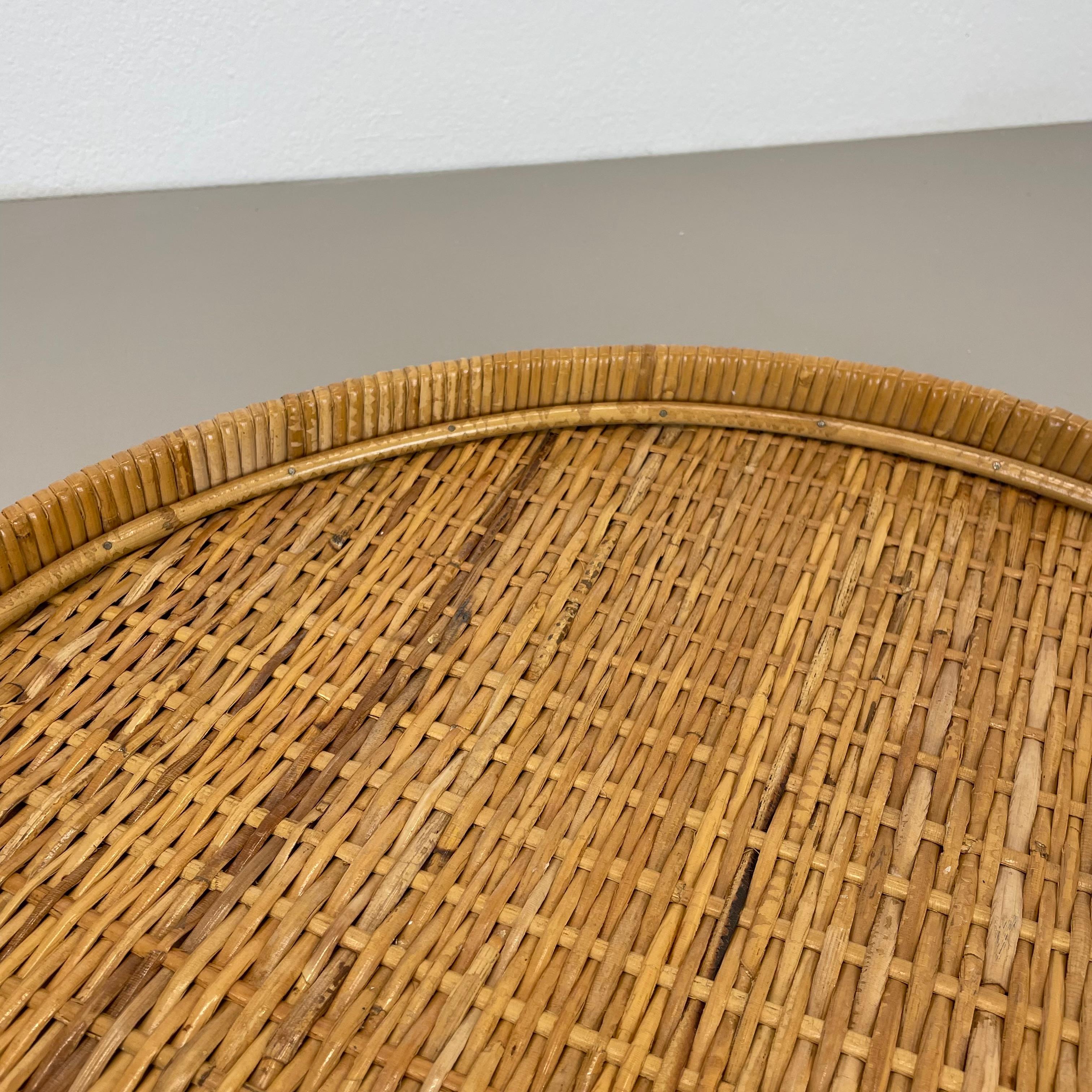 Large 50cm Rattan Rotin tray element in Gabriella Crespi Style, Italy, 1970s For Sale 2