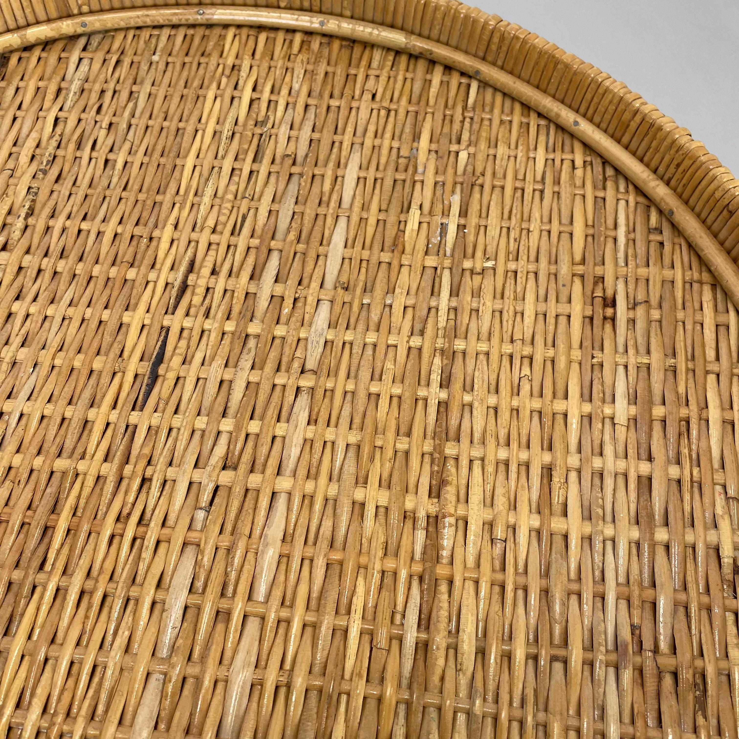 Large 50cm Rattan Rotin tray element in Gabriella Crespi Style, Italy, 1970s For Sale 3