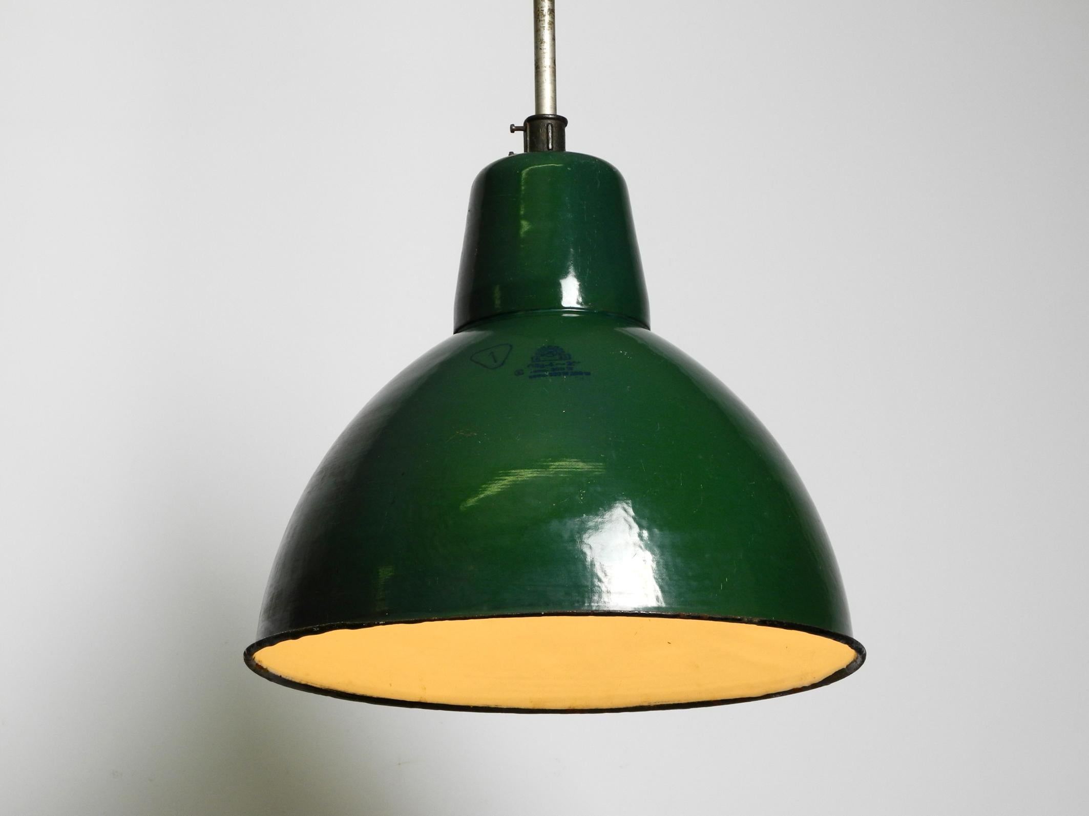 Large 50s Industrial Enameled Factory Lamp from France in the Original Colour For Sale 7
