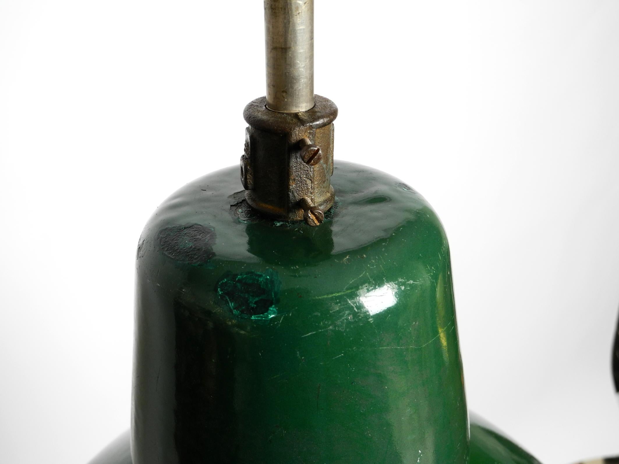 Large 50s Industrial Enameled Factory Lamp from France in the Original Colour For Sale 9