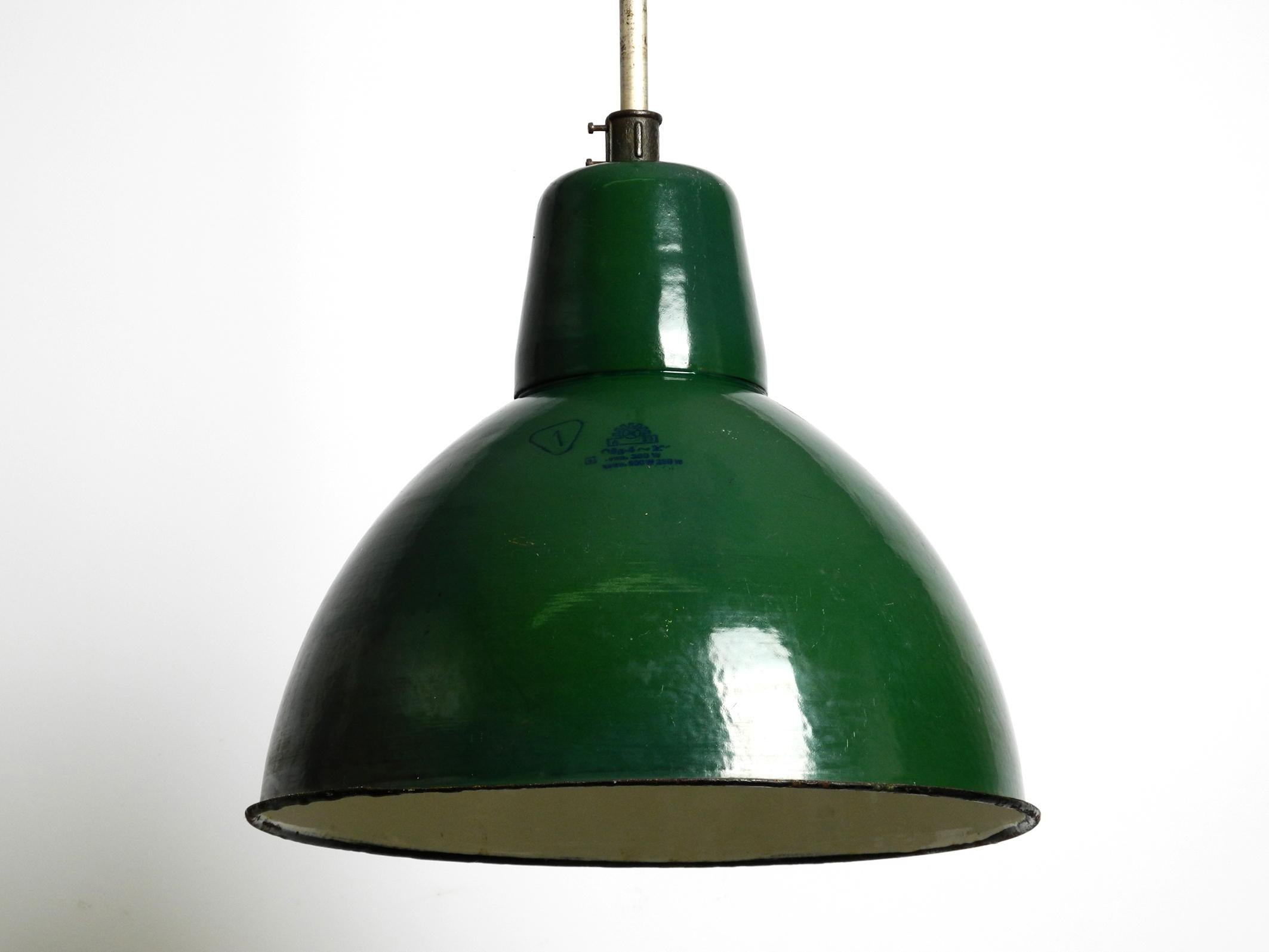 French Large 50s Industrial Enameled Factory Lamp from France in the Original Colour For Sale