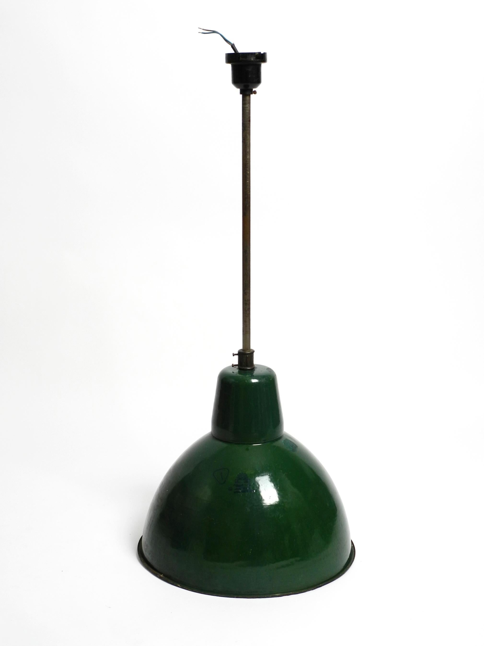 Mid-20th Century Large 50s Industrial Enameled Factory Lamp from France in the Original Colour For Sale