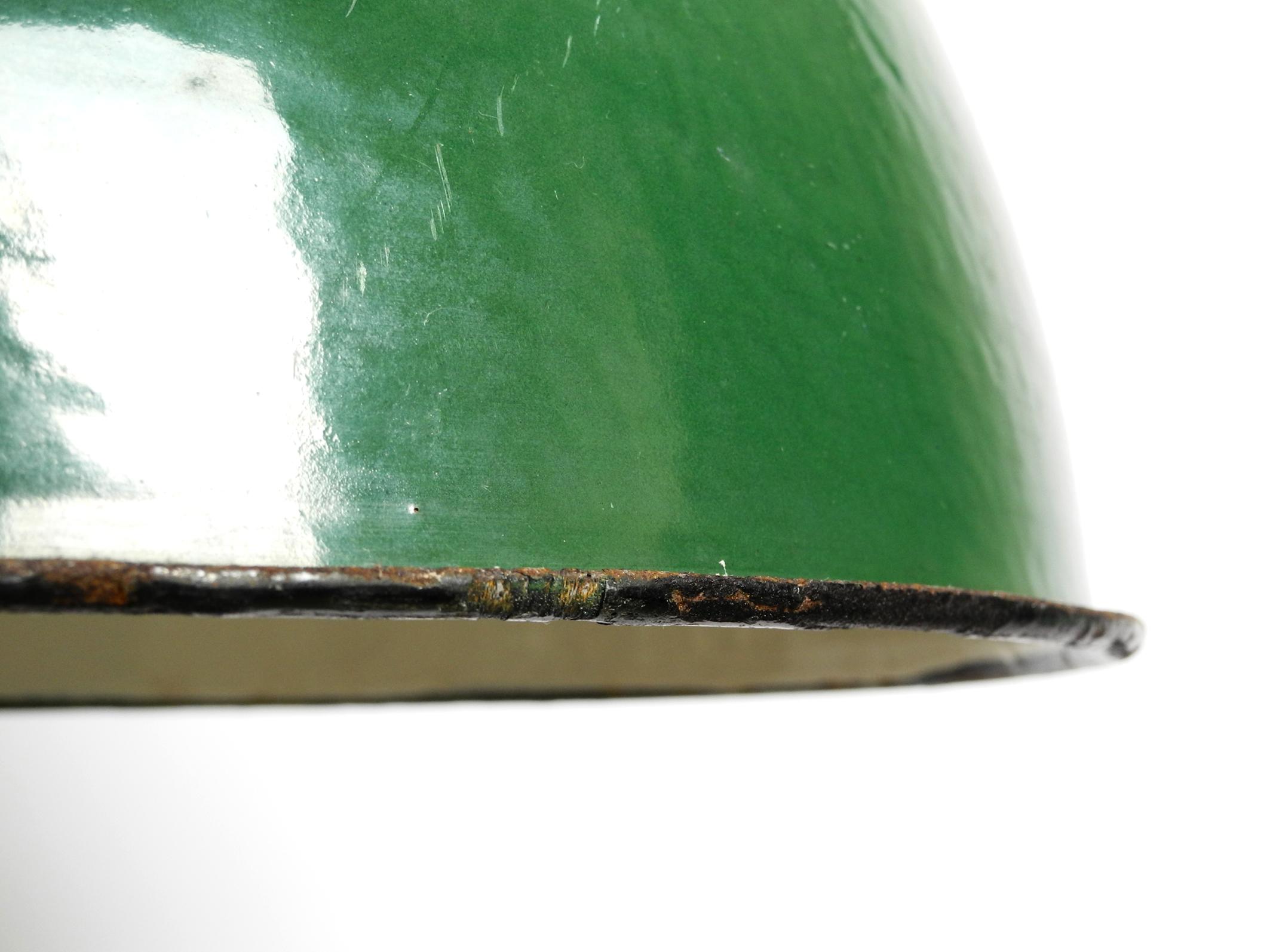 Large 50s Industrial Enameled Factory Lamp from France in the Original Colour For Sale 3